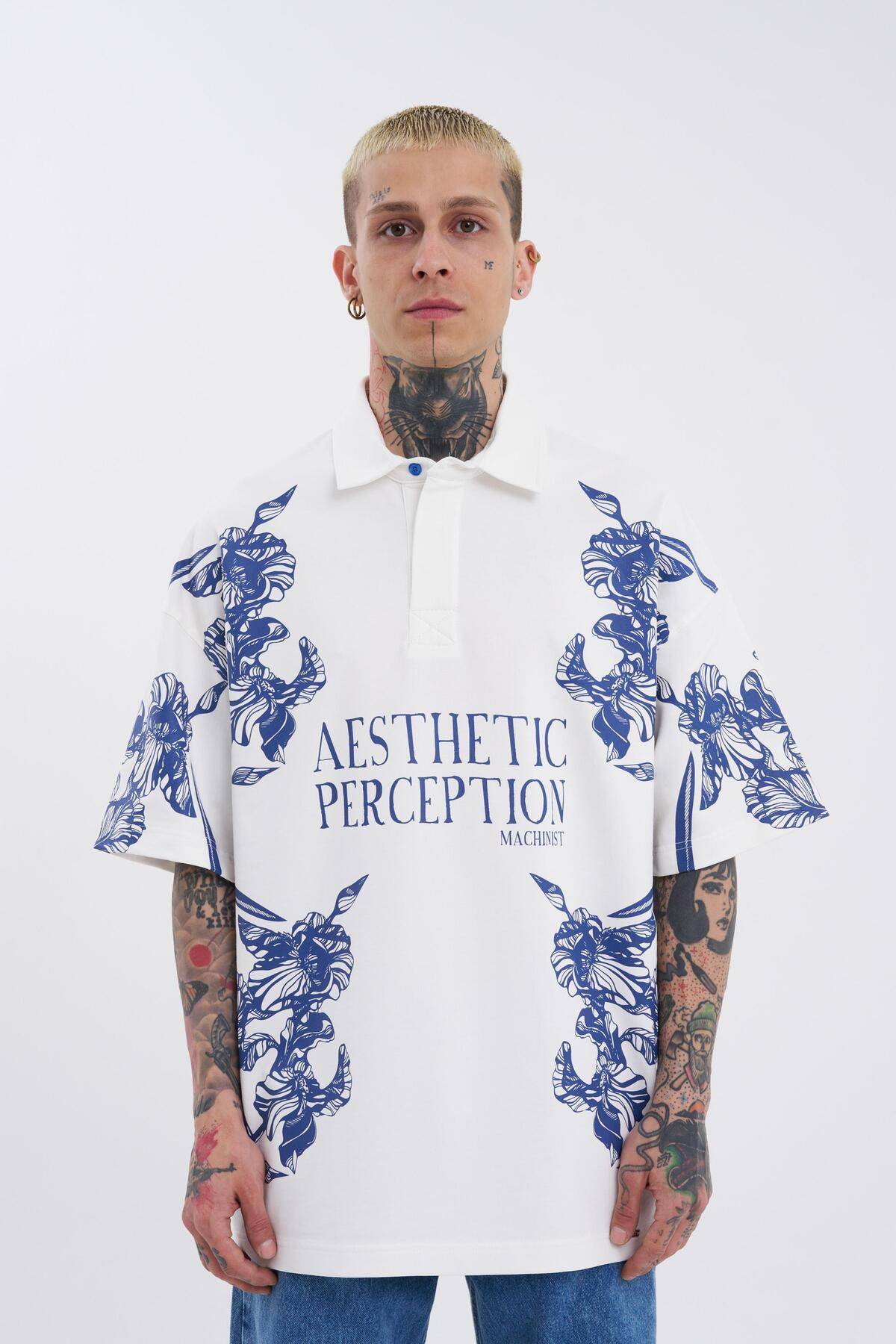 تیشرت مردانه یقه پولو با چاپ گل زیبا