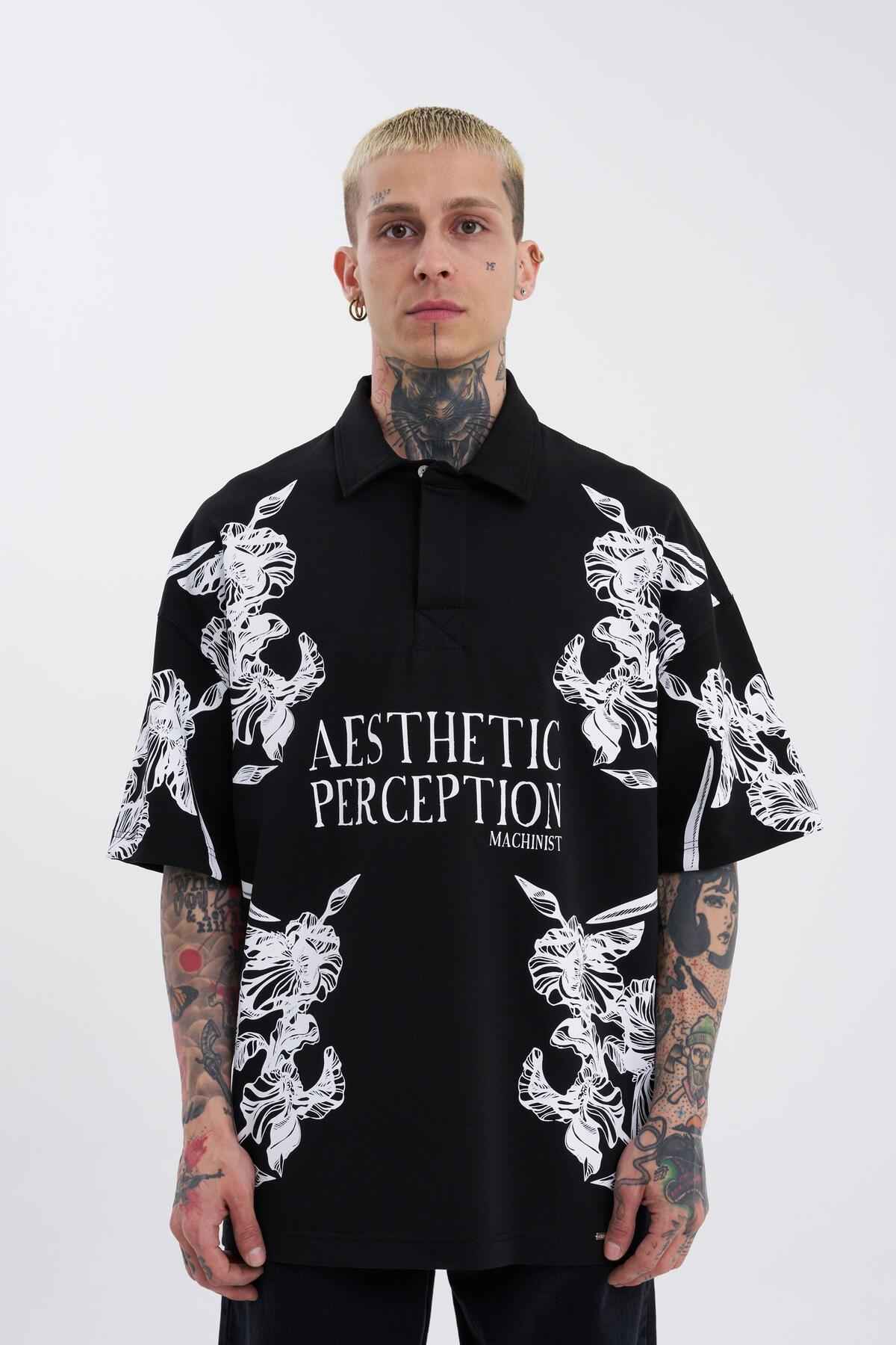 تیشرت مردانه یقه پولو با چاپ گل زیبا