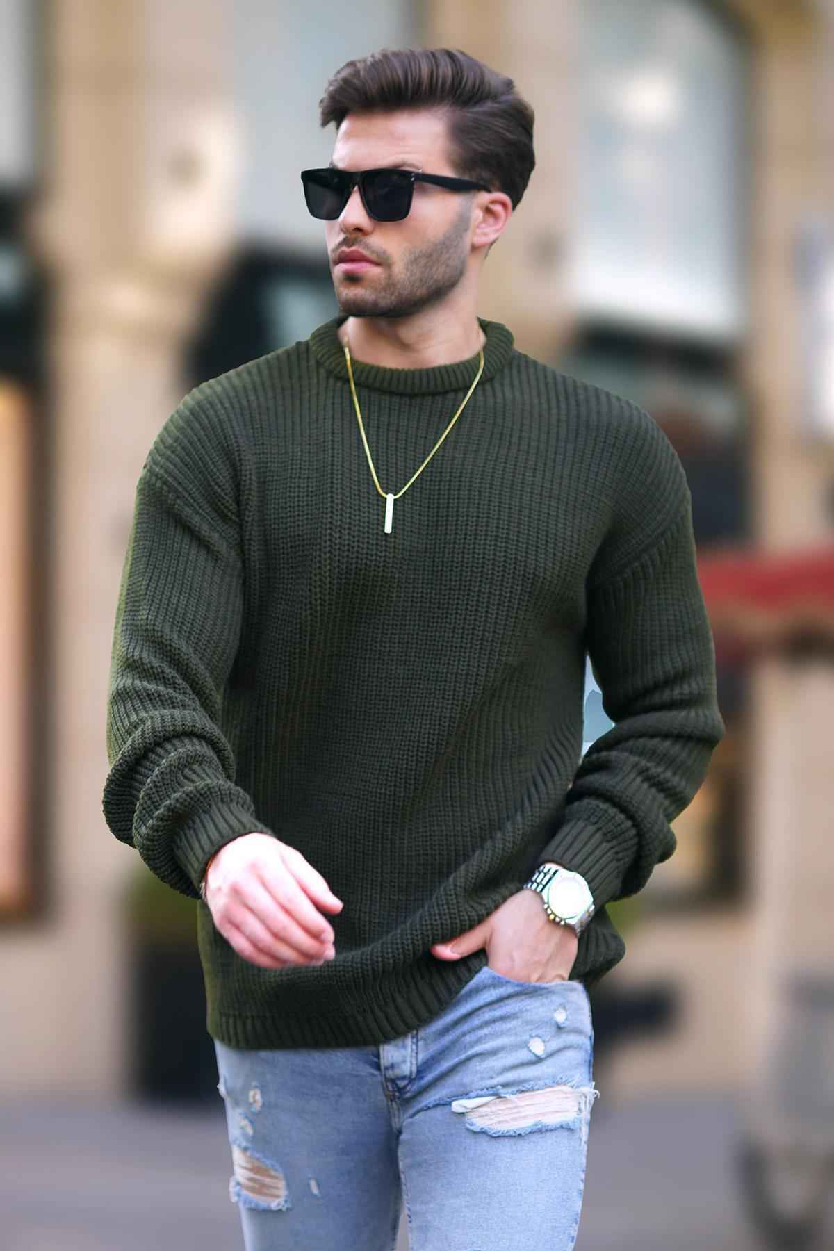 پلیور بافتنی آستین بلند یقه آنتراسیت