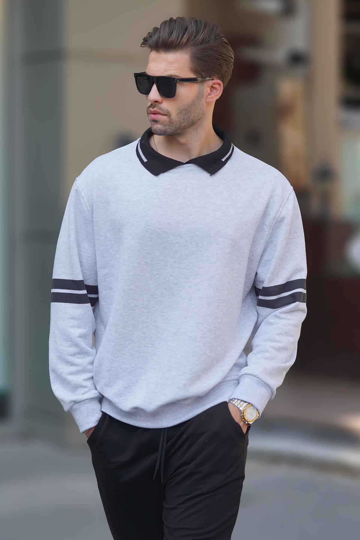 سویشرت مردانه راه راه یقه پولو مشکی