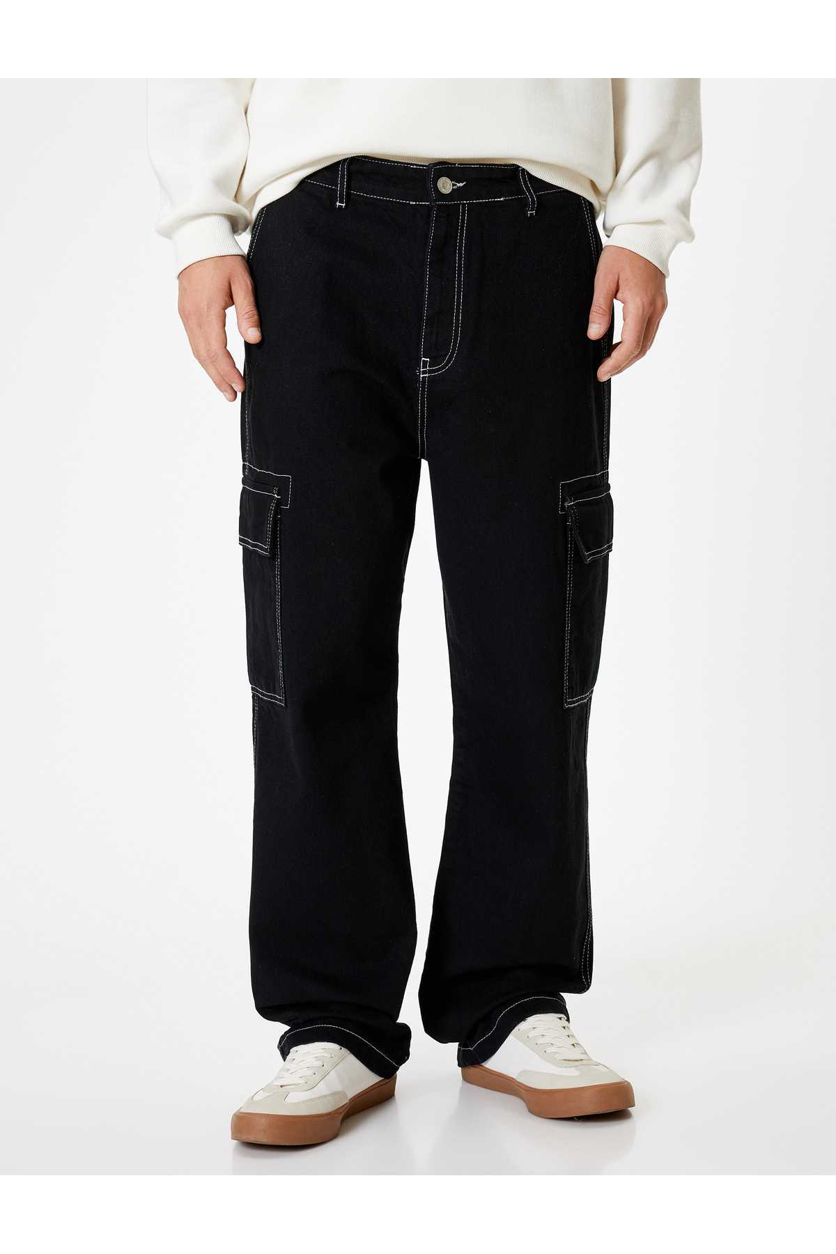 شلوار جین باری سایز جیبی با جزییات پنبه ای