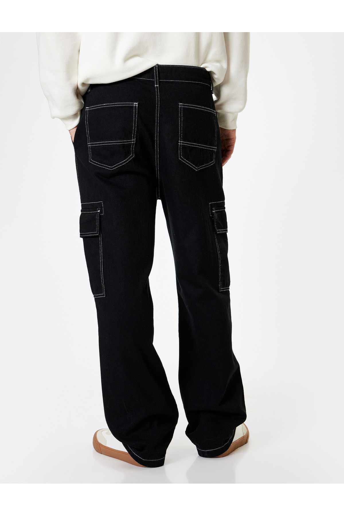 شلوار جین باری سایز جیبی با جزییات پنبه ای