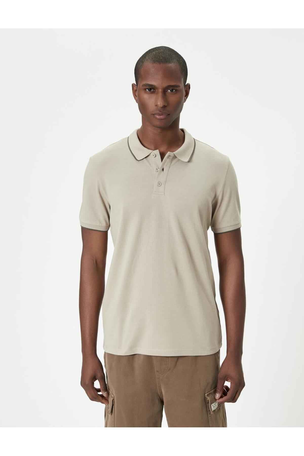 تیشرت یقه پولو باریک و باریک لوله کشی آستین کوتاه