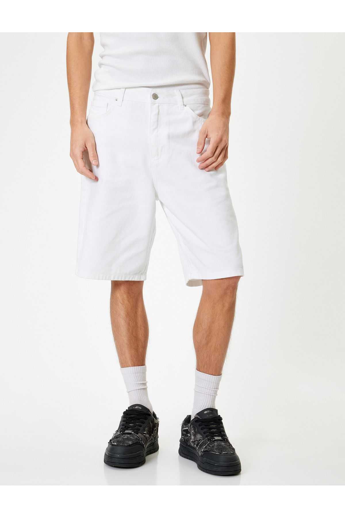 شلوارک جین سایز بزرگ برمودا با جزئیات پنبه ای