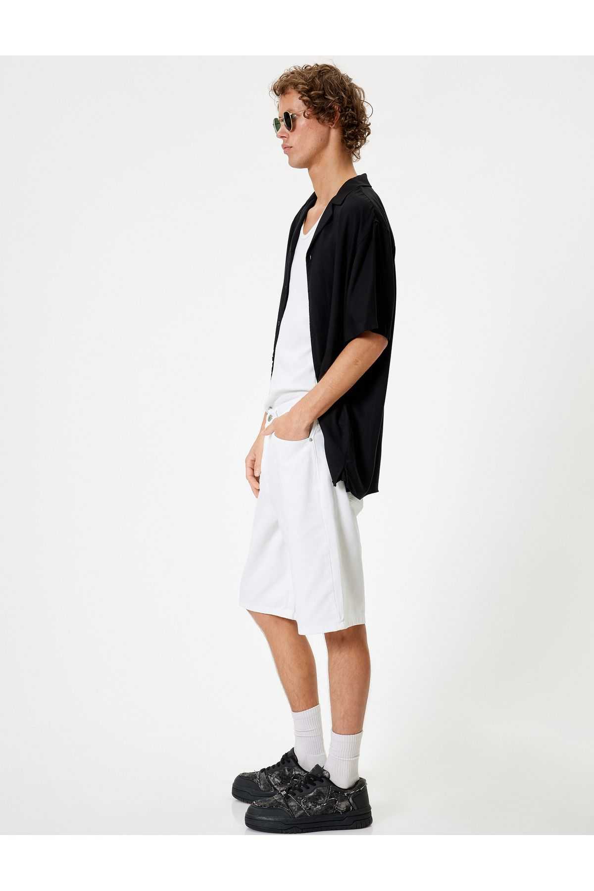 شلوارک جین سایز بزرگ برمودا با جزئیات پنبه ای