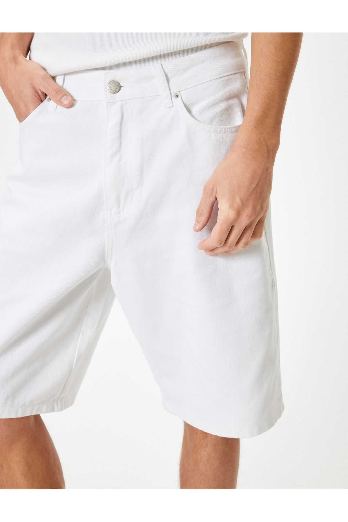 شلوارک جین سایز بزرگ برمودا با جزئیات پنبه ای