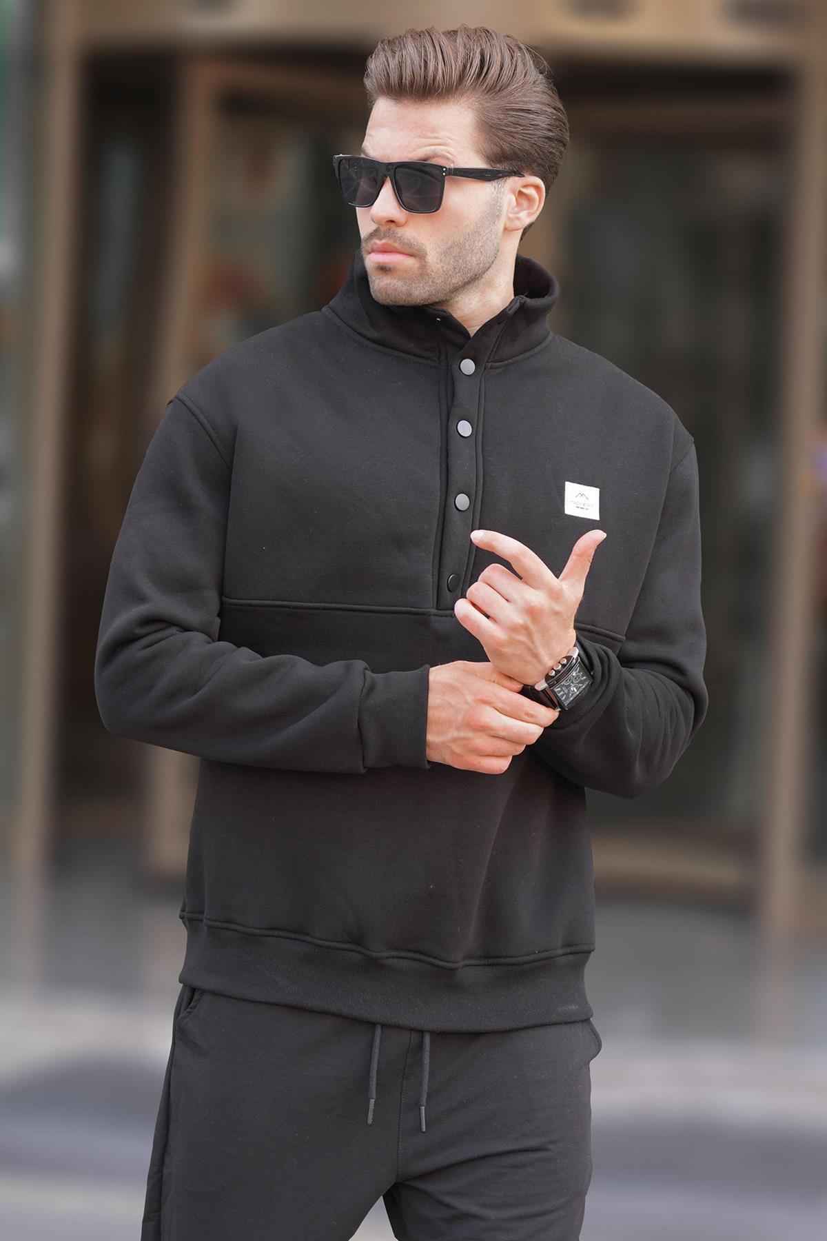 سویشرت مردانه یقه ایستاده خاکستری رنگ شده با جزئیات