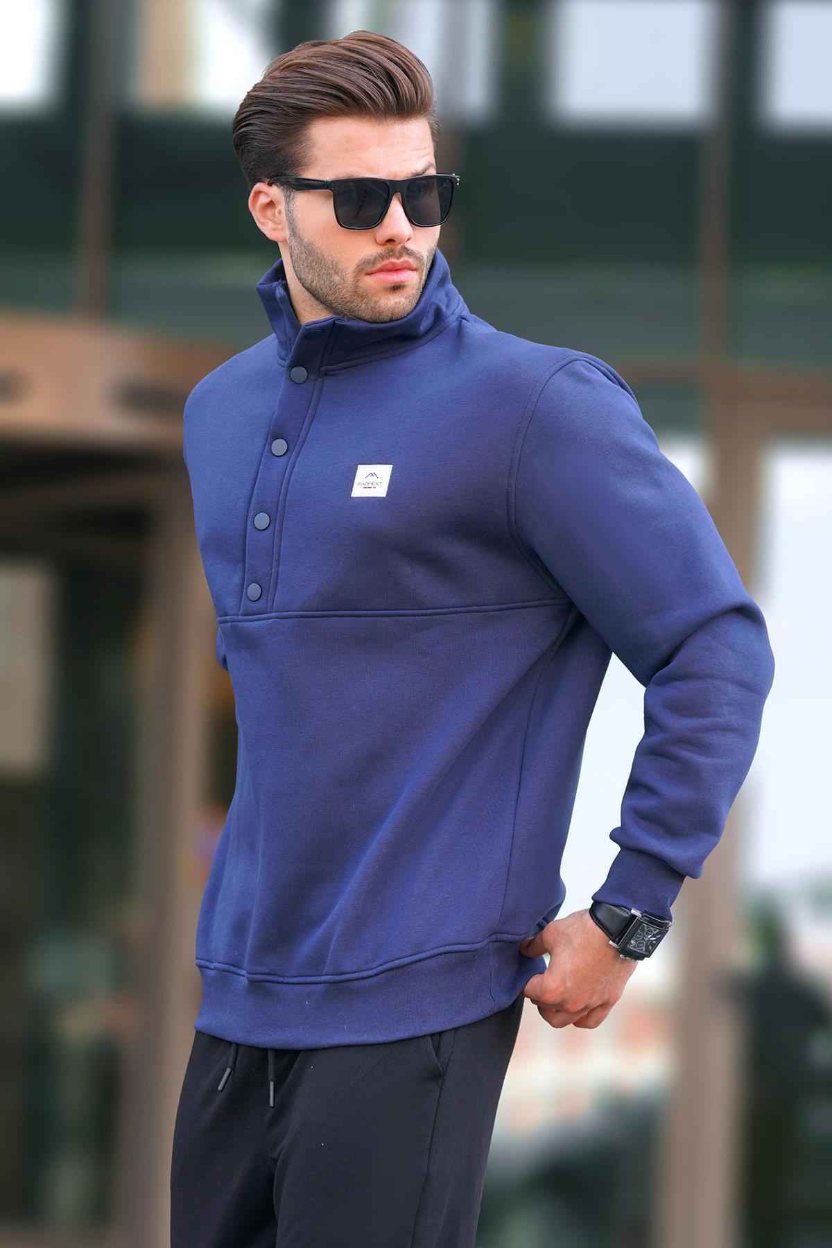 سویشرت مردانه یقه ایستاده خاکستری رنگ شده با جزئیات