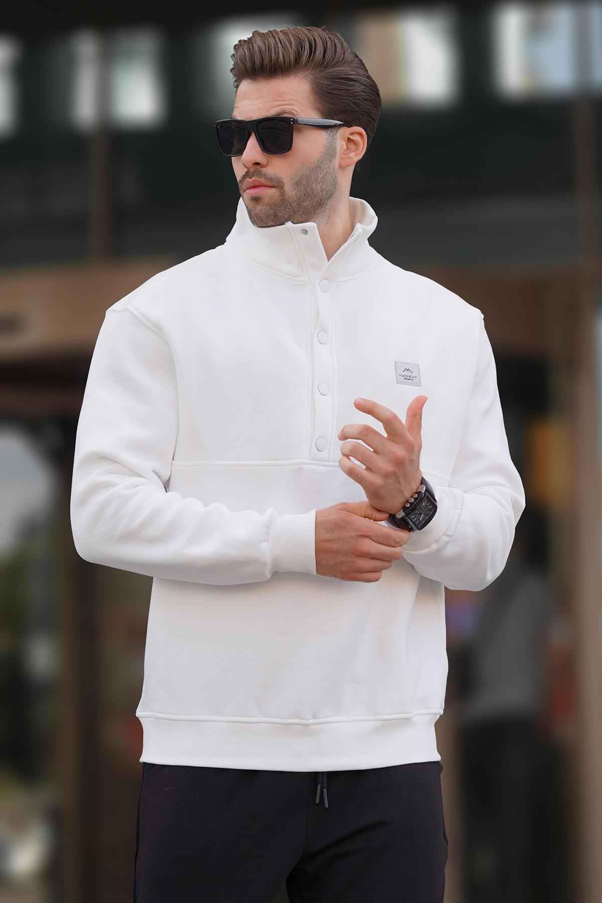 سویشرت مردانه یقه ایستاده خاکستری رنگ شده با جزئیات