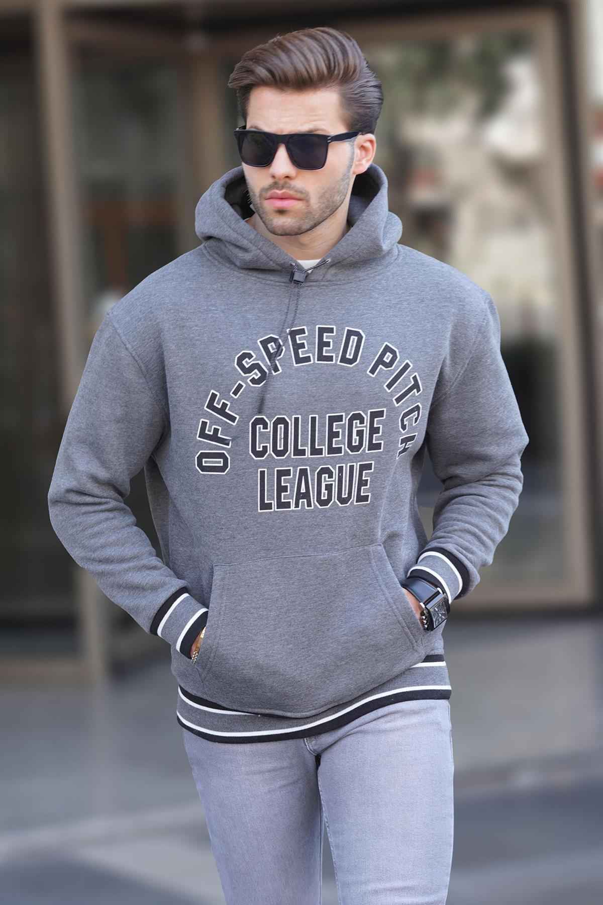 سویشرت مردانه کلاهدار آنتراسیت با چاپ جزئیات جیبی