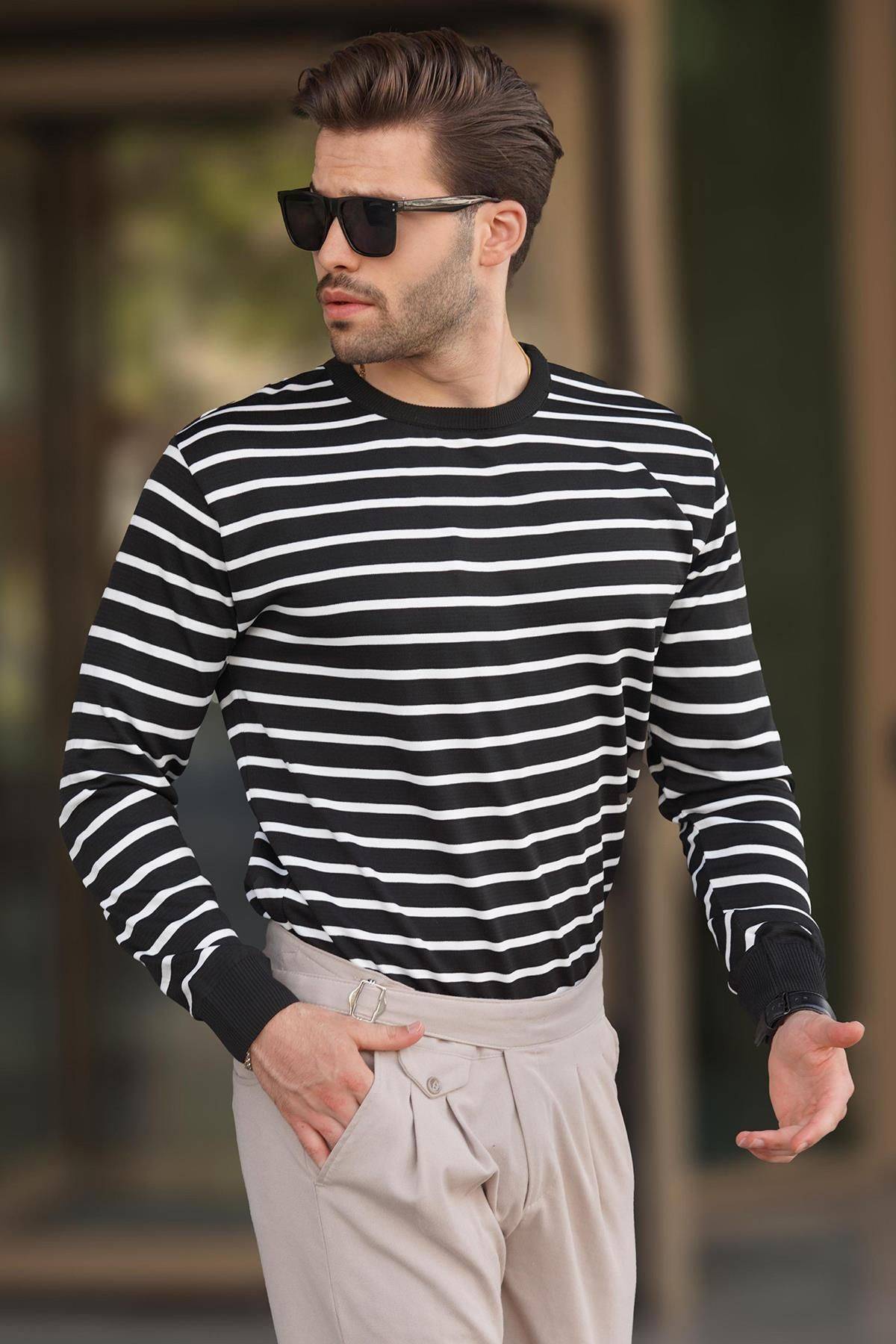 پلیور یقه ای راه راه کاشی