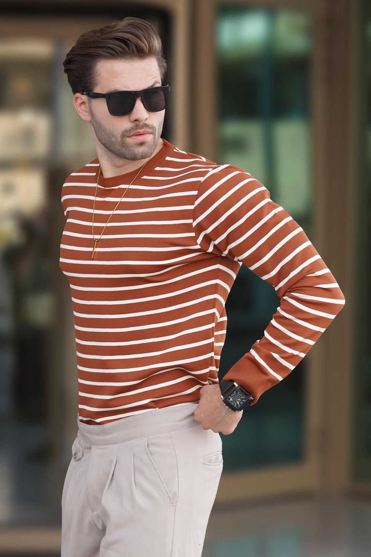 پلیور یقه ای راه راه کاشی