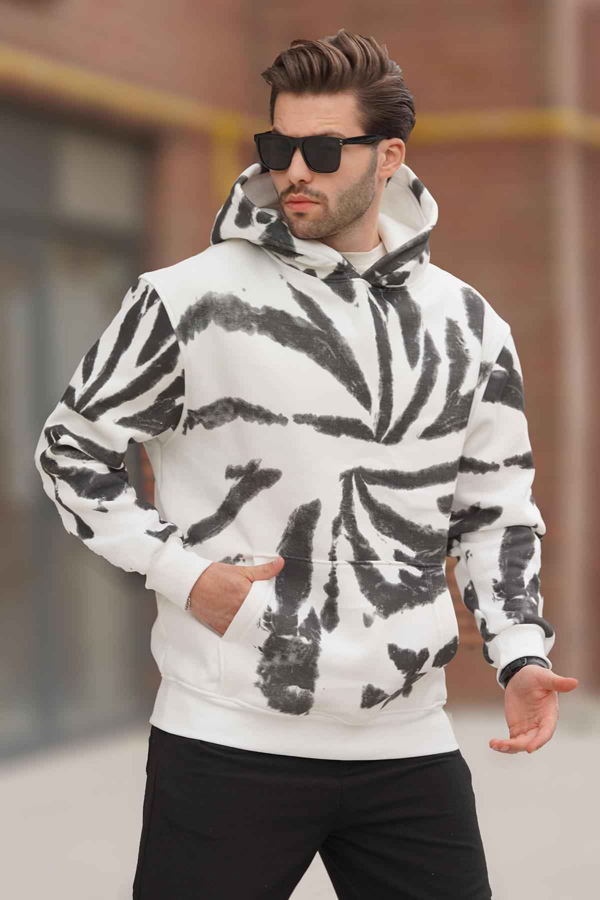 سویشرت مردانه چاپ شده خاکستری رنگ شده با جزئیات جیبی