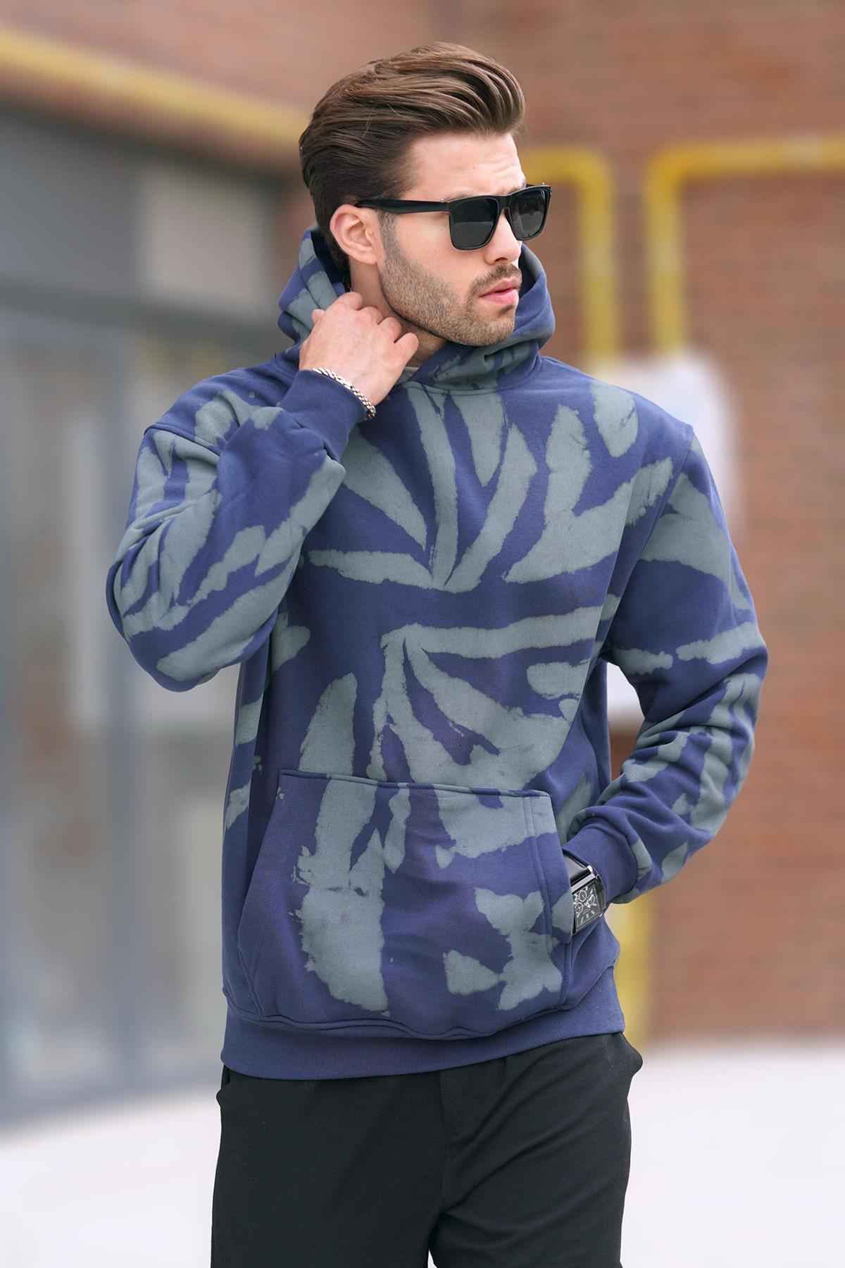 سویشرت مردانه چاپ شده خاکستری رنگ شده با جزئیات جیبی