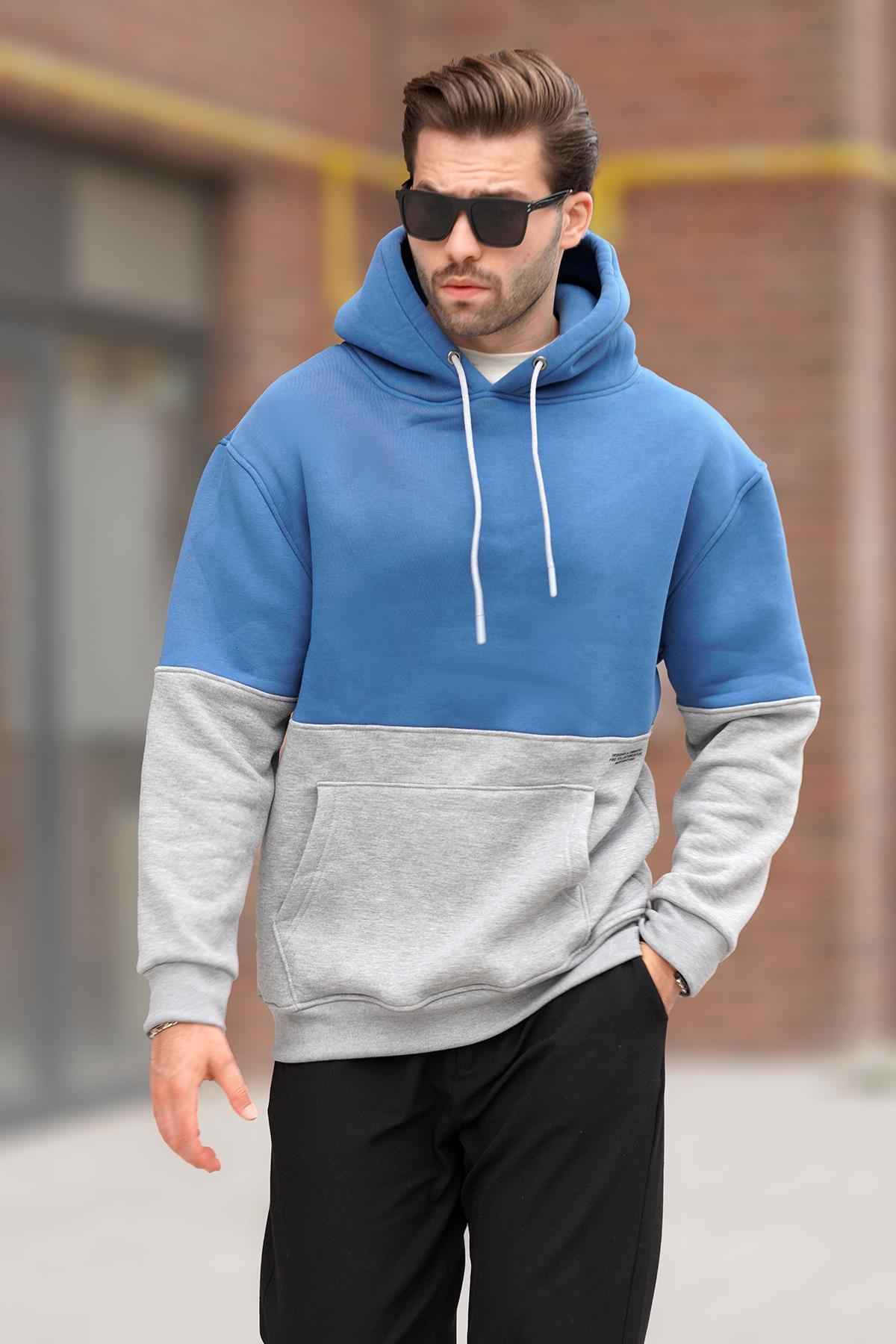 سویشرت مردانه کلاهدار مشکی با جزئیات چاپ بلوک رنگی 7046