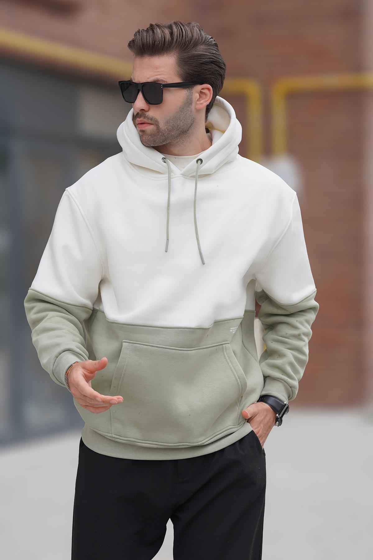 سویشرت مردانه کلاهدار مشکی با جزئیات چاپ بلوک رنگی 7046