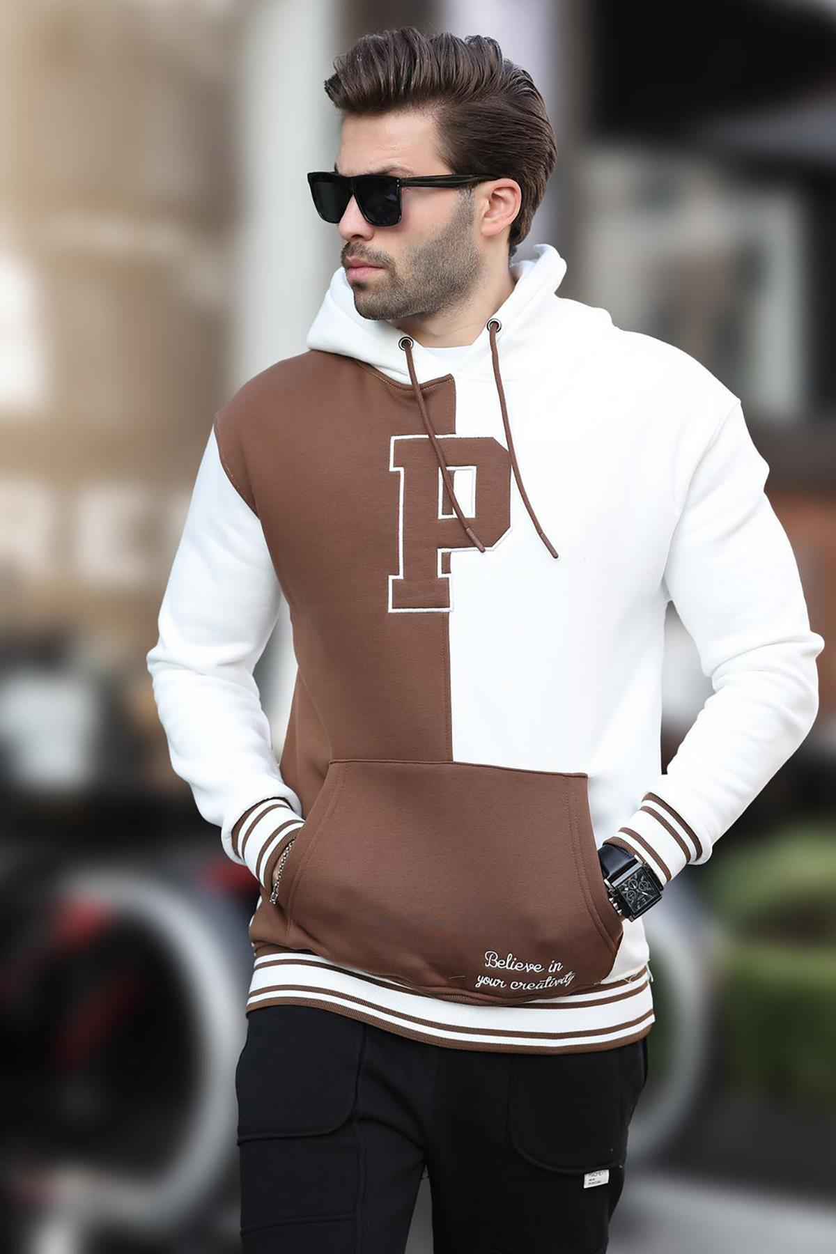 سویشرت مردانه چاپ شده کلاهدار بلوک آنتراسیت