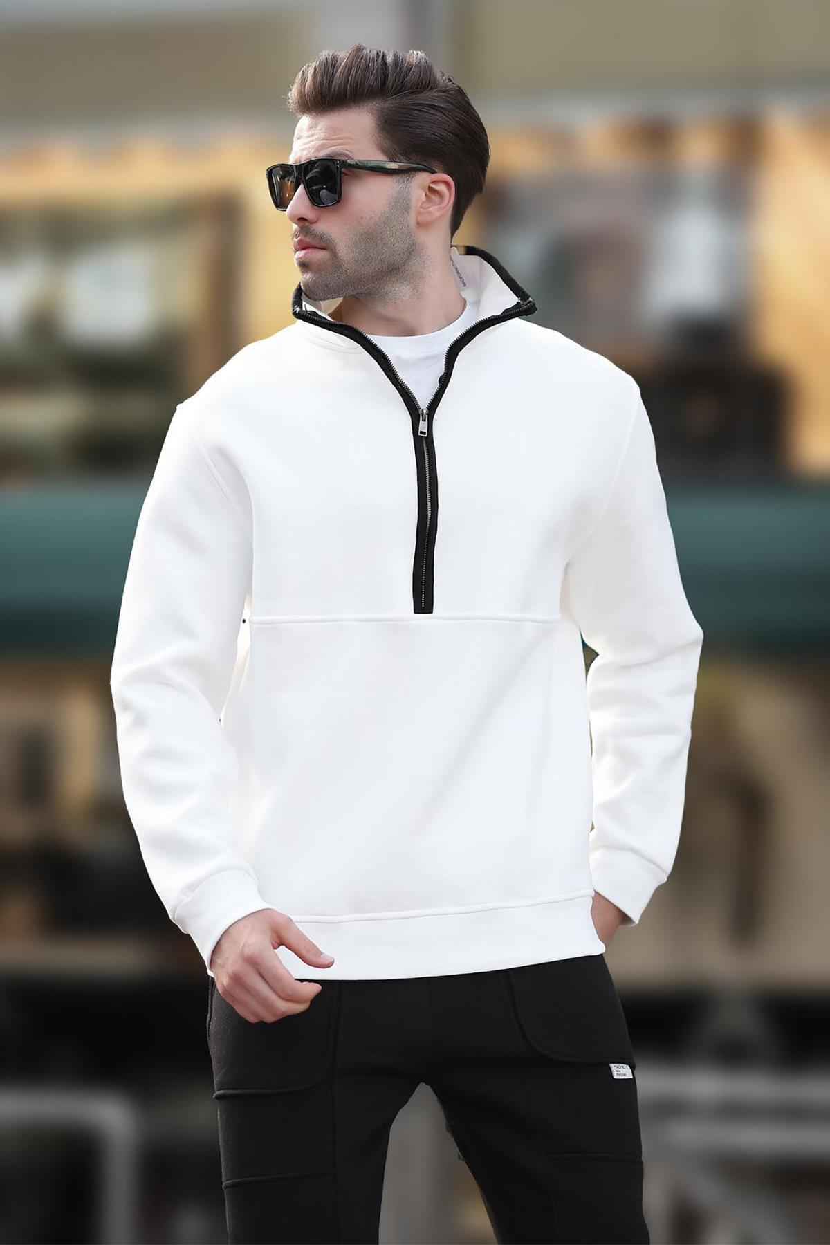 سویشرت نیمه زیپ یقه بلند خاکستری