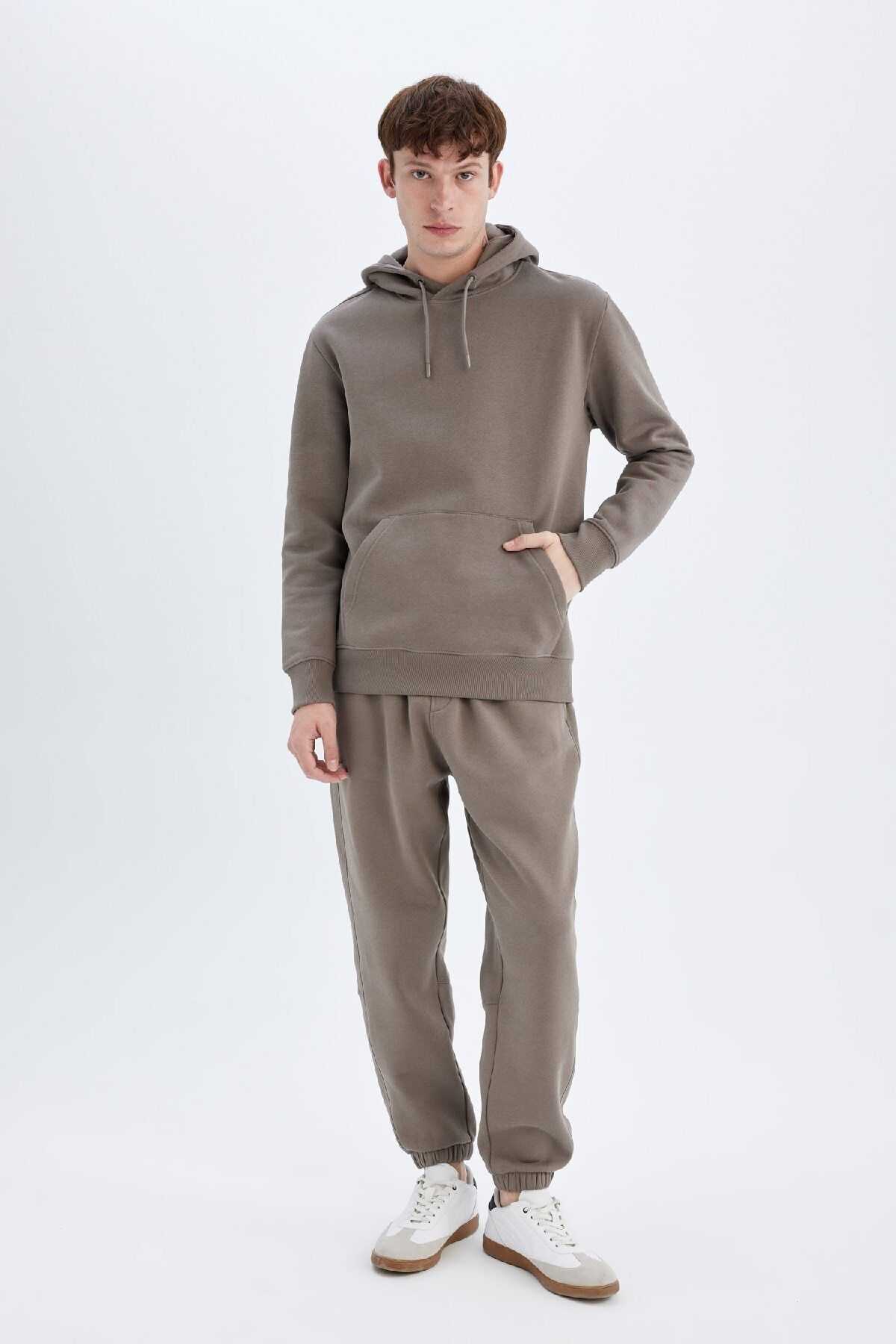 سویشرت ساده ساده کلاهدار با جیب قهوه ای و داخل آن X8283az24au