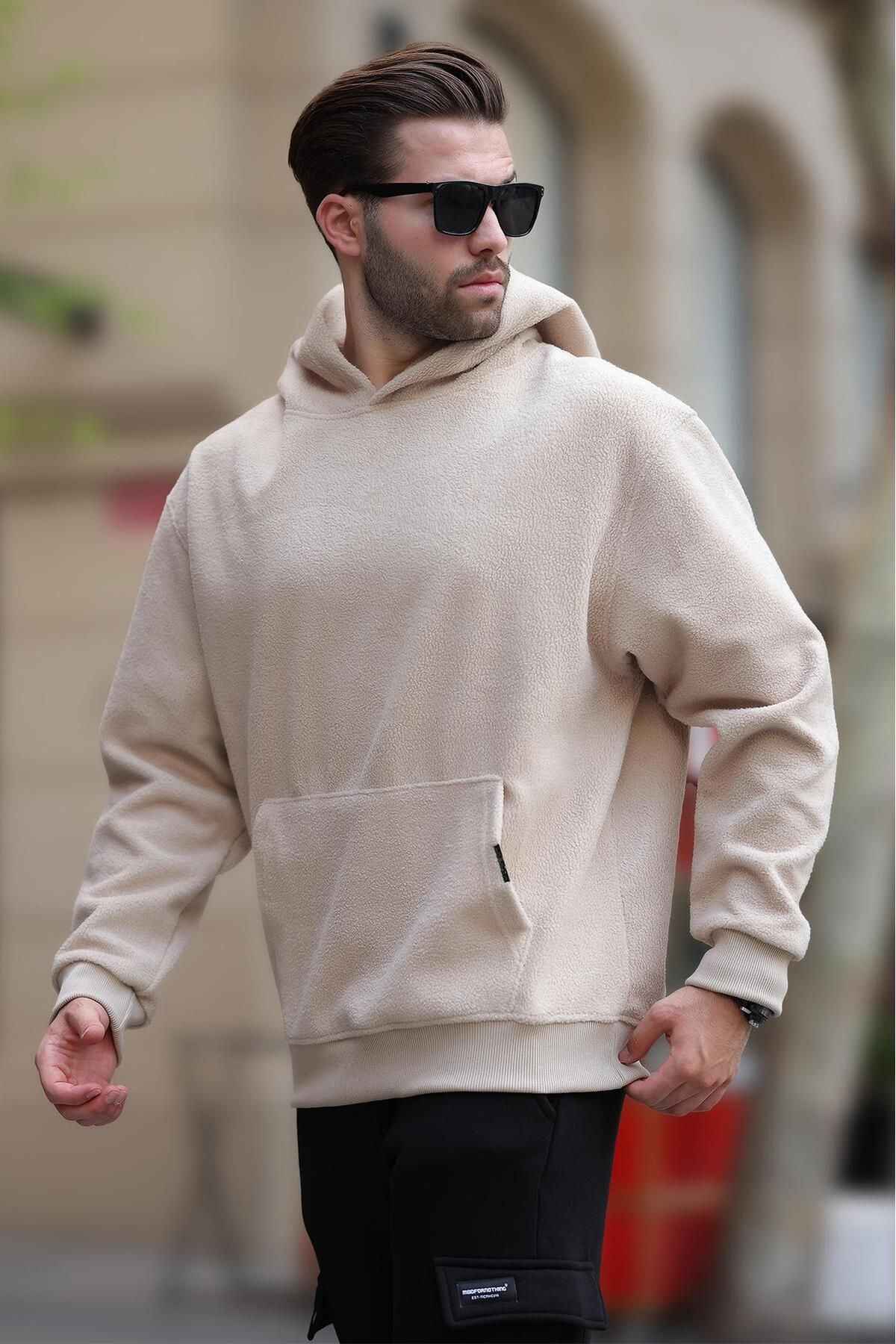 سویشرت مردانه سرپوش دار خاکستری رنگ شده با جزئیات جیبی