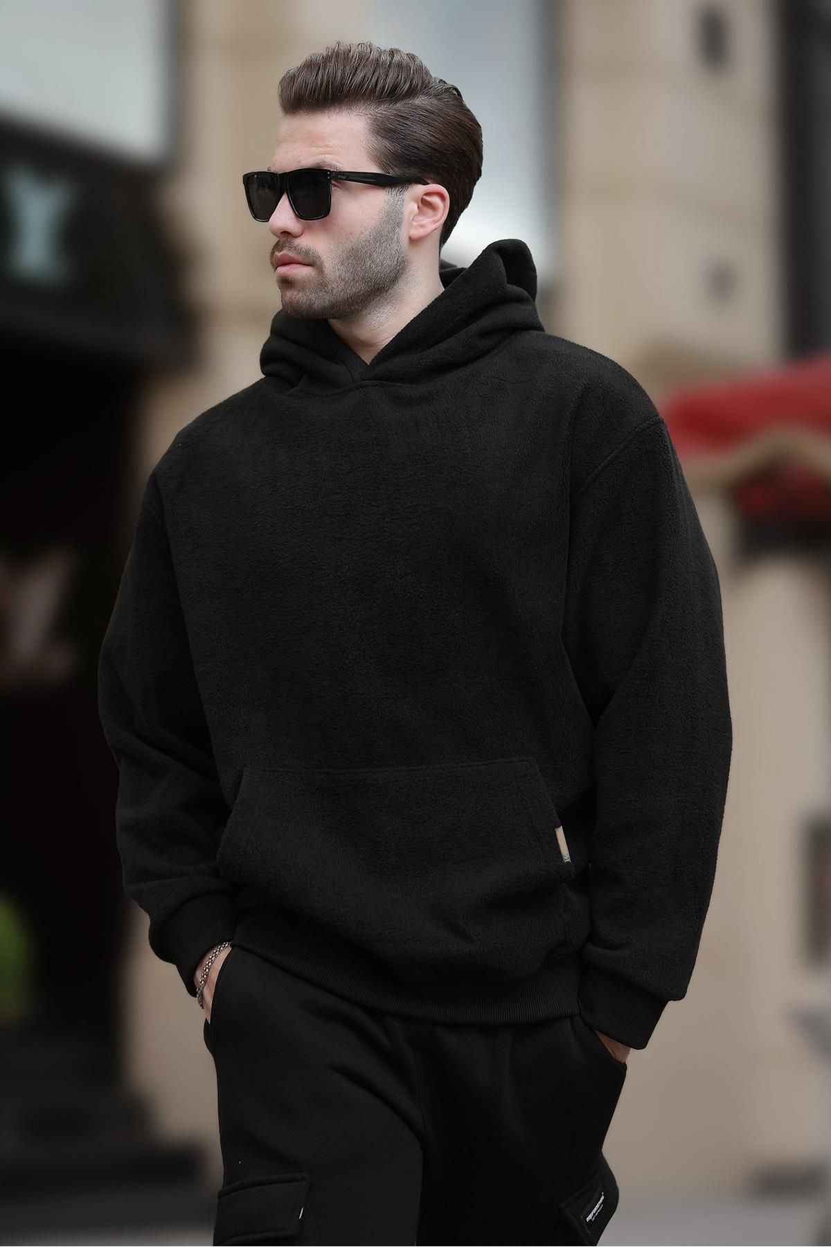 سویشرت مردانه سرپوش دار خاکستری رنگ شده با جزئیات جیبی