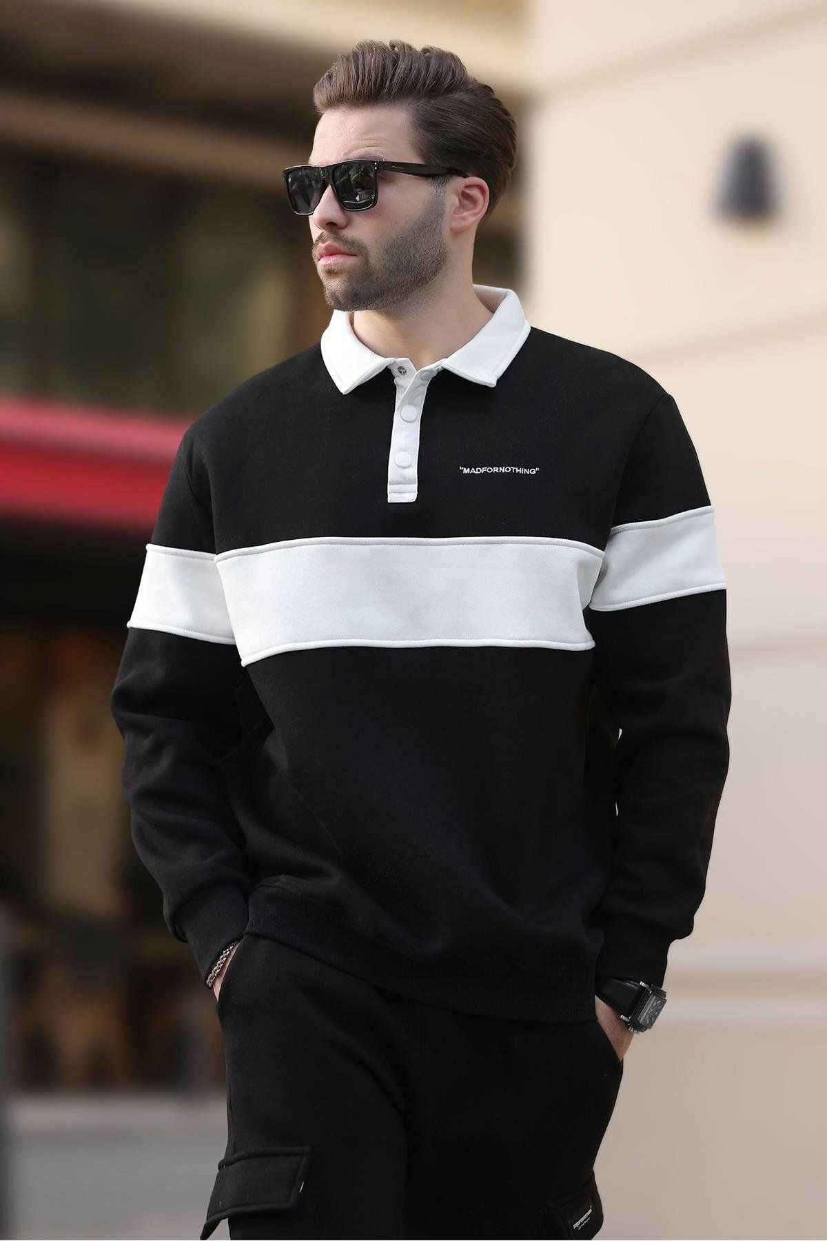 سویشرت مردانه یقه دودی رنگ بلوک