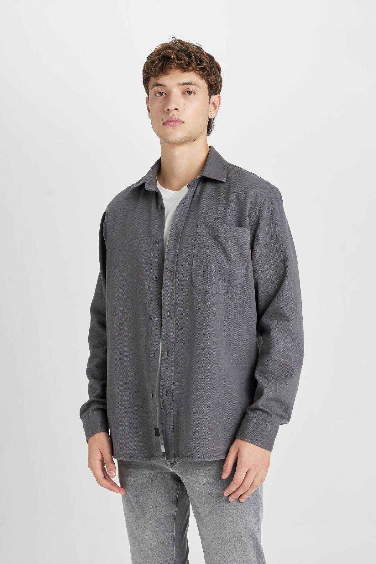 پیراهن آستین بلند نخی ساده و معمولی با تناسب معمولی D7406ax24au