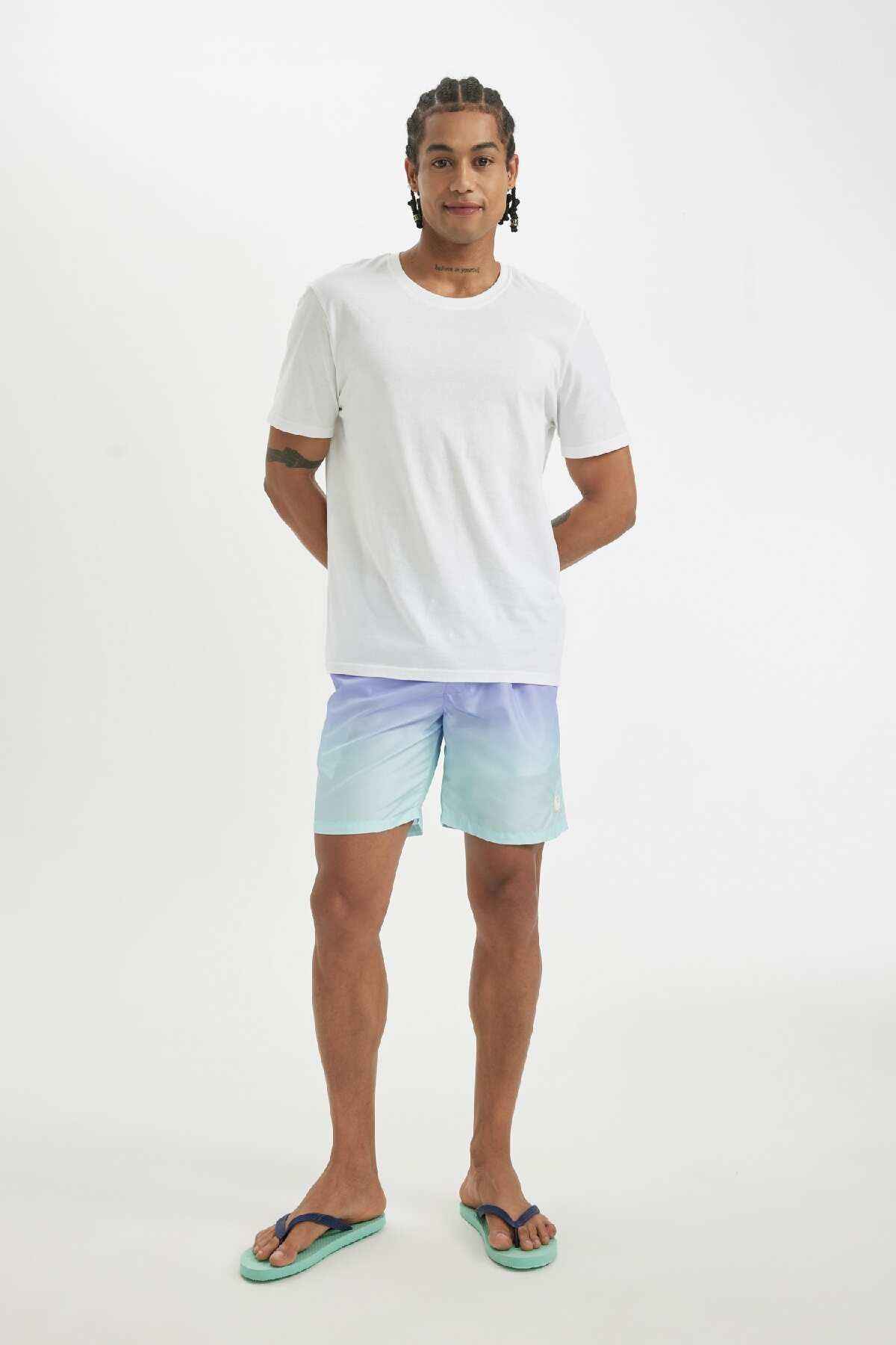 شلوار شنای مشبک چاپ شده با شیب تناسب معمولی با آستر روی زانو