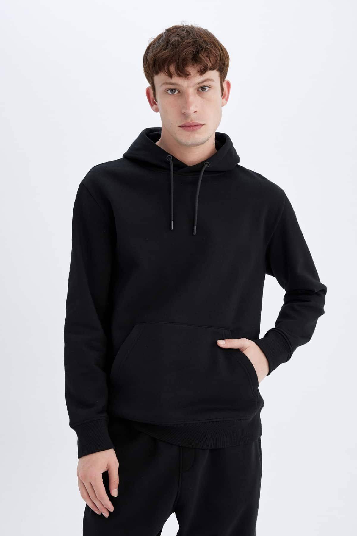 سویشرت ساده ساده کلاهدار با جیب قهوه ای و داخل آن X8283az24au
