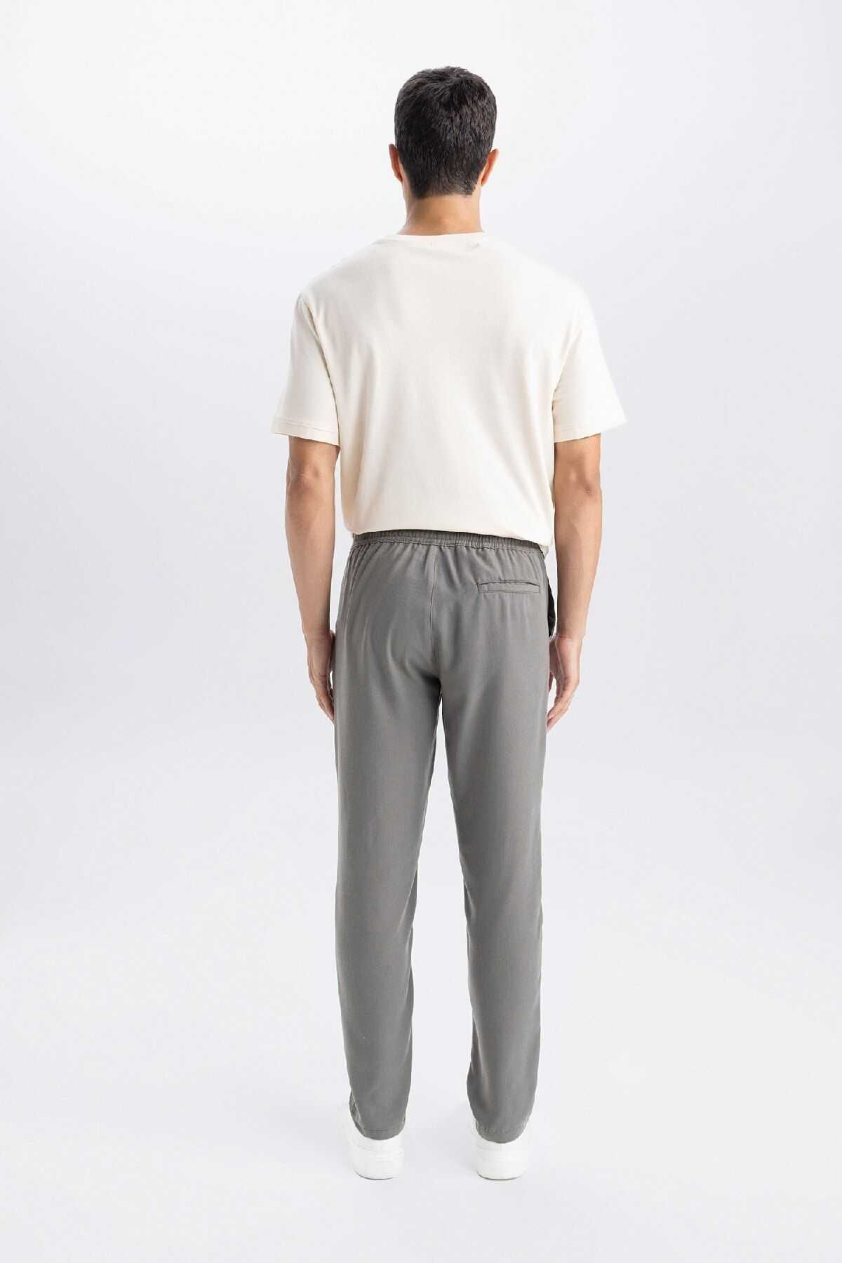 شلوار جیبی توری کمری باریک مردانه خاکی جوگر D8638ax24au