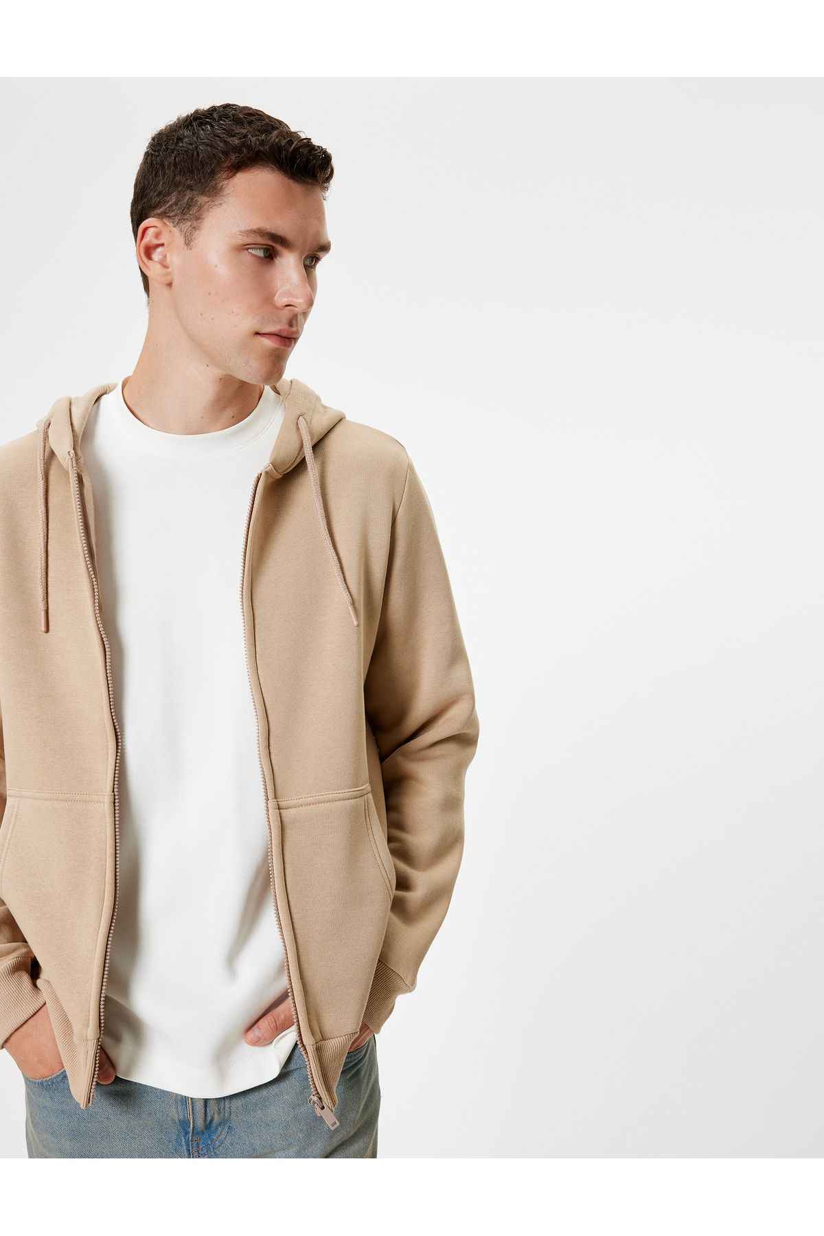 سویشرت زیپ دار با جیب سرپوش دار ترکیبی از پنبه