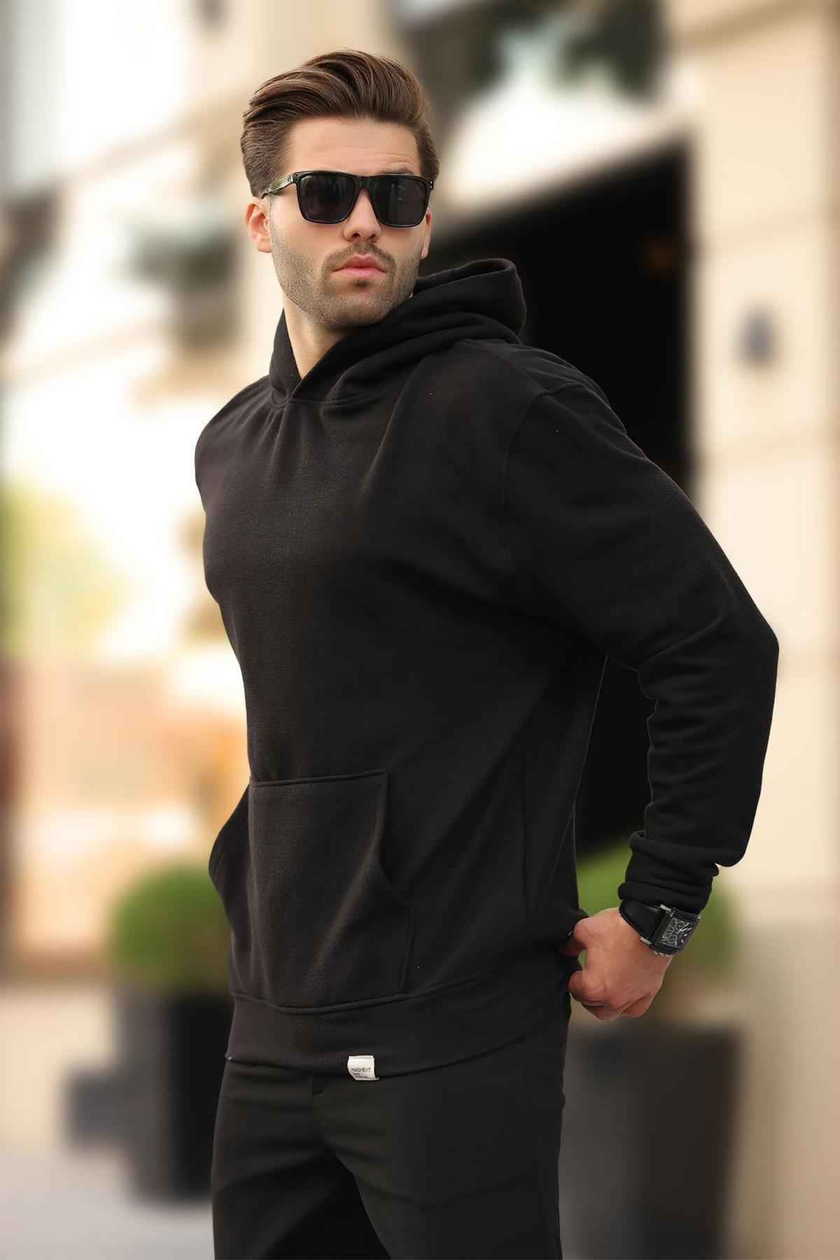 سویشرت سرپوش خاکستری رنگ شده با جزئیات جیب