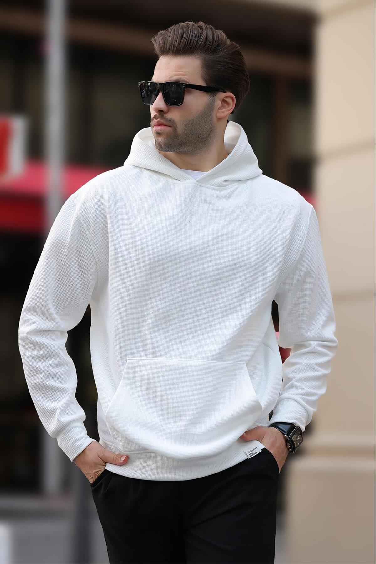 سویشرت سرپوش خاکستری رنگ شده با جزئیات جیب