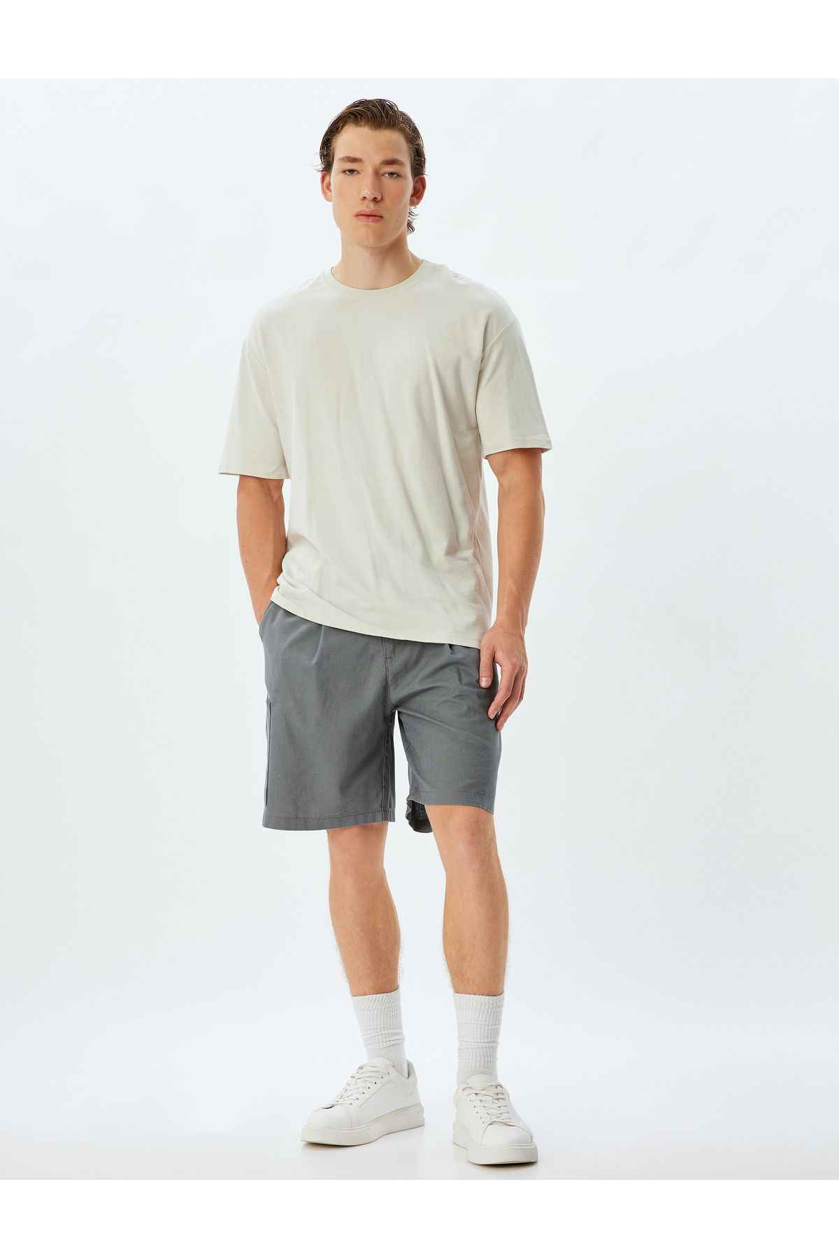 شلوارک ترکیبی کتانی برمودا چینو با جزئیات جیبی