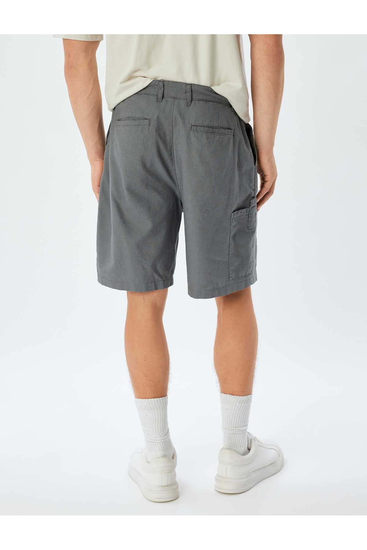 شلوارک ترکیبی کتانی برمودا چینو با جزئیات جیبی