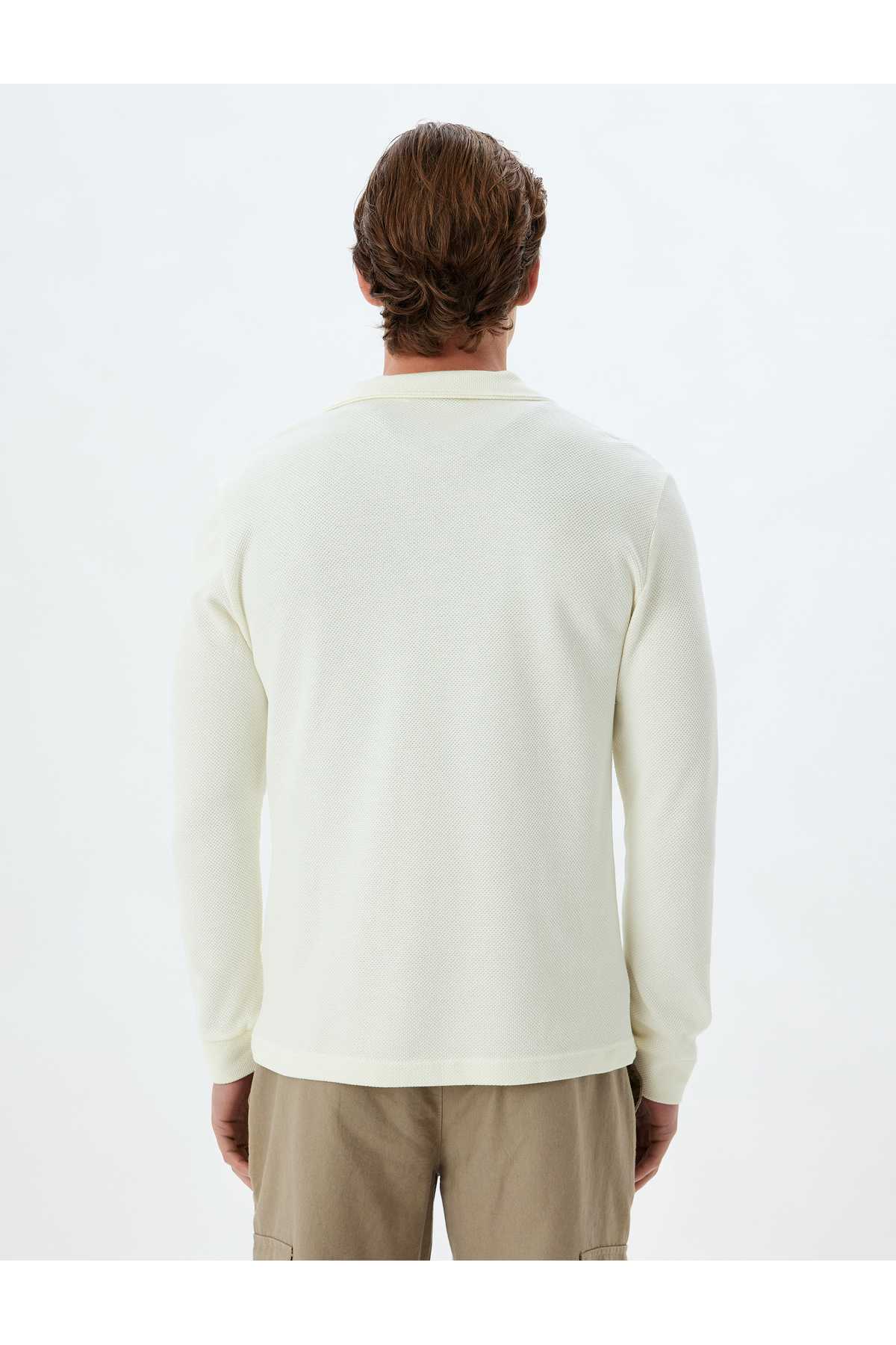 سویشرت یقه پولو با نیم زیپ آستین بلند نخی