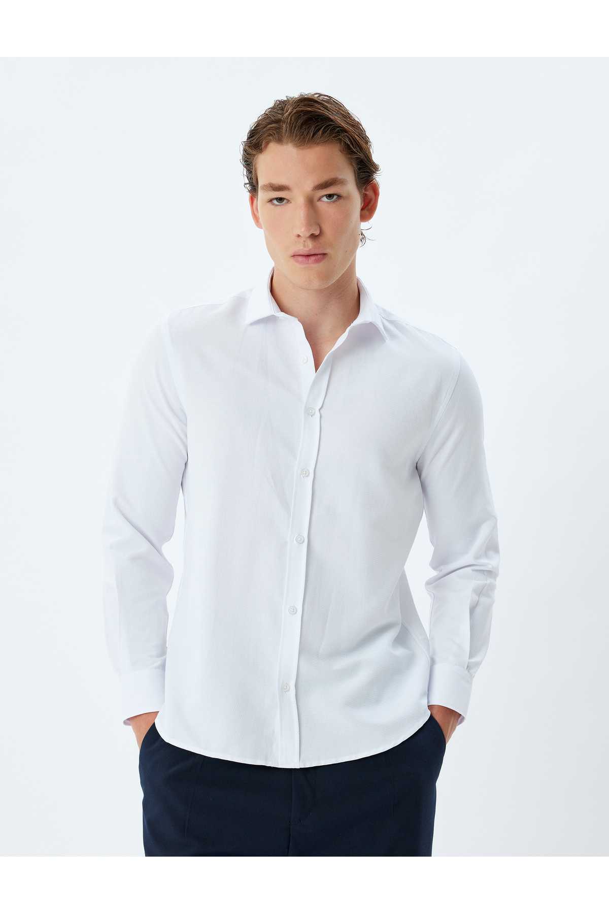 پیراهن باریک آستین بلند ترکیب پنبه ای