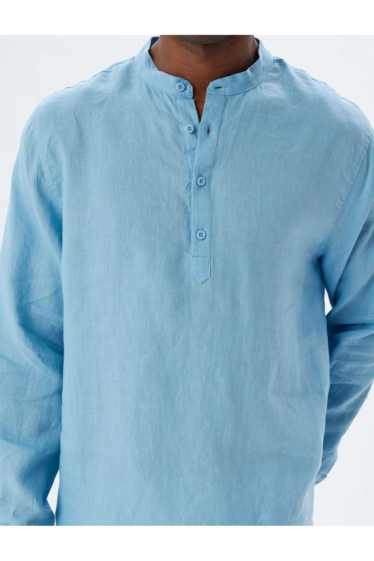 دکمه آستین بلند پیراهن کتان رایگان
