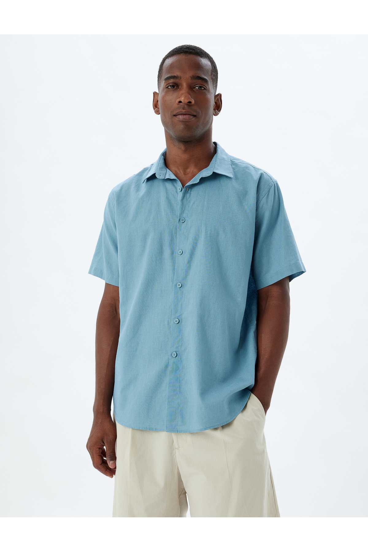 پیراهن ترکیبی کتانی آستین کوتاه پایه