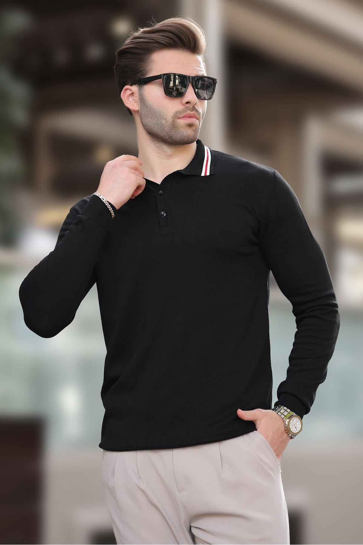 پلیور آستین بلند دکمه دار یقه پولو خاکستری