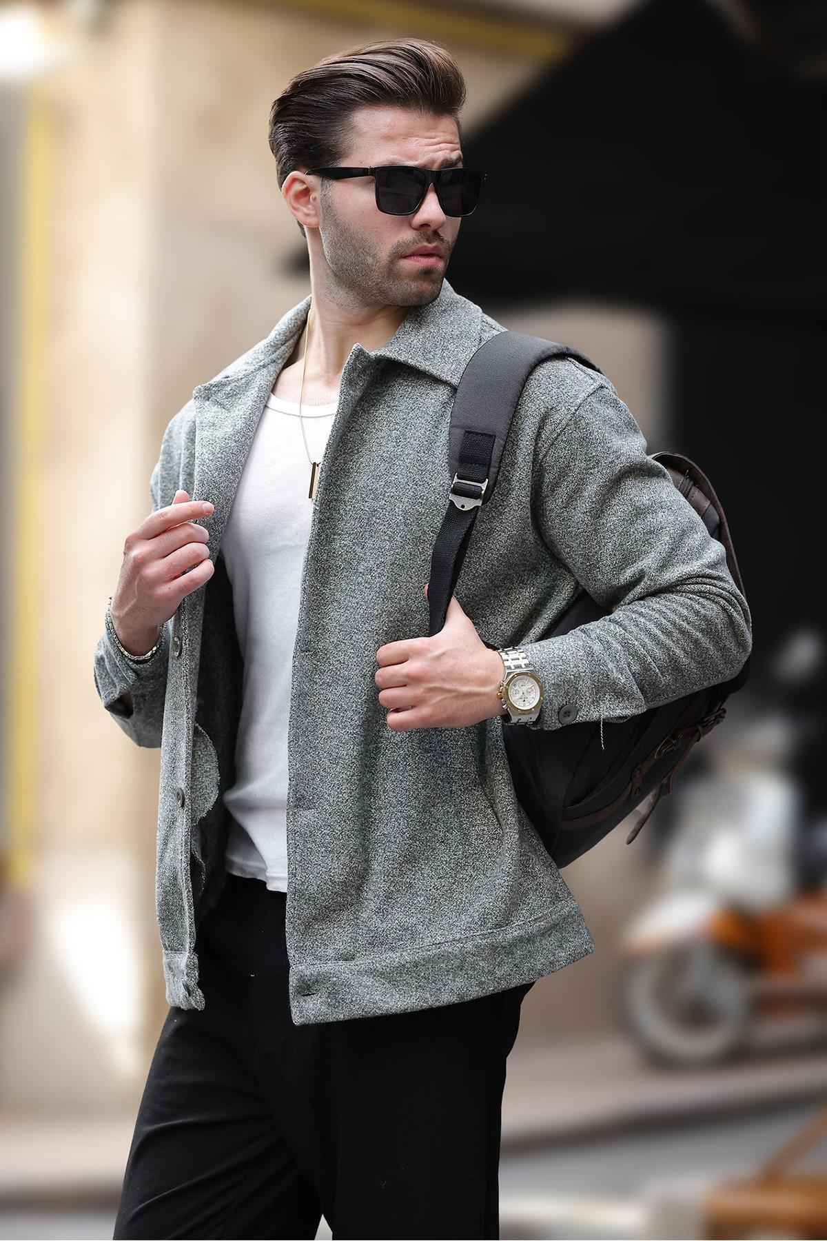 پیراهن کت مردانه طرح دار مشکی جیب دار