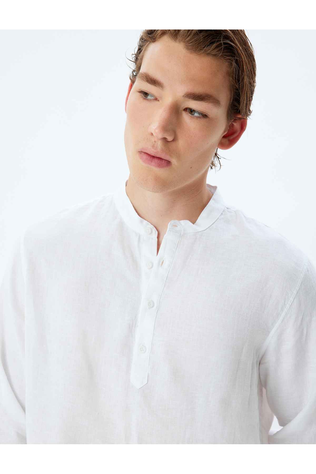 دکمه آستین بلند پیراهن کتان رایگان