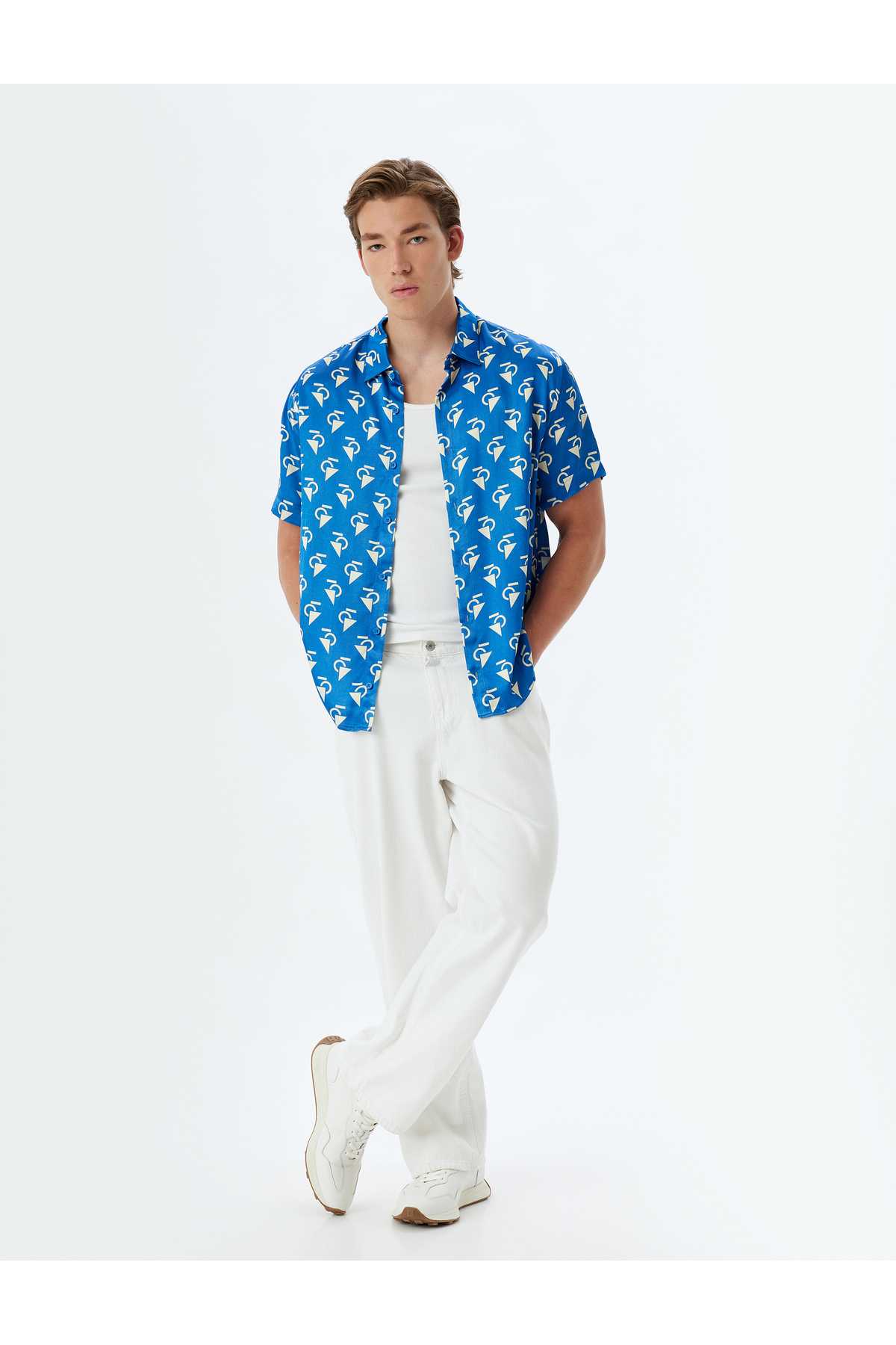 پیراهن آستین کوتاه ویسکوز چاپ هندسی