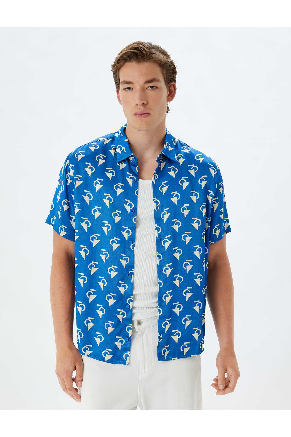 پیراهن آستین کوتاه ویسکوز چاپ هندسی