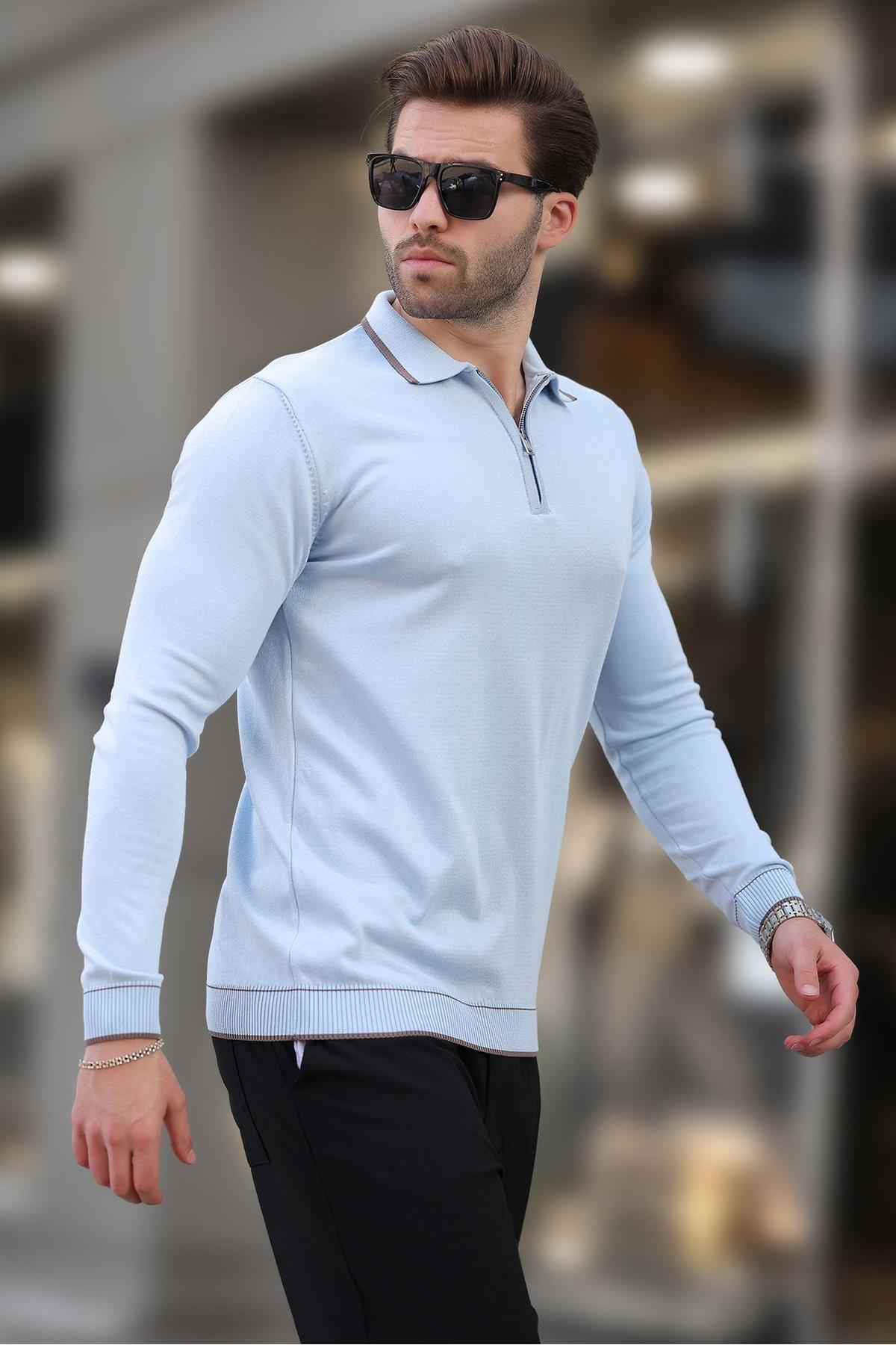 پلیور آستین بلند با زیپ یقه خاکستری