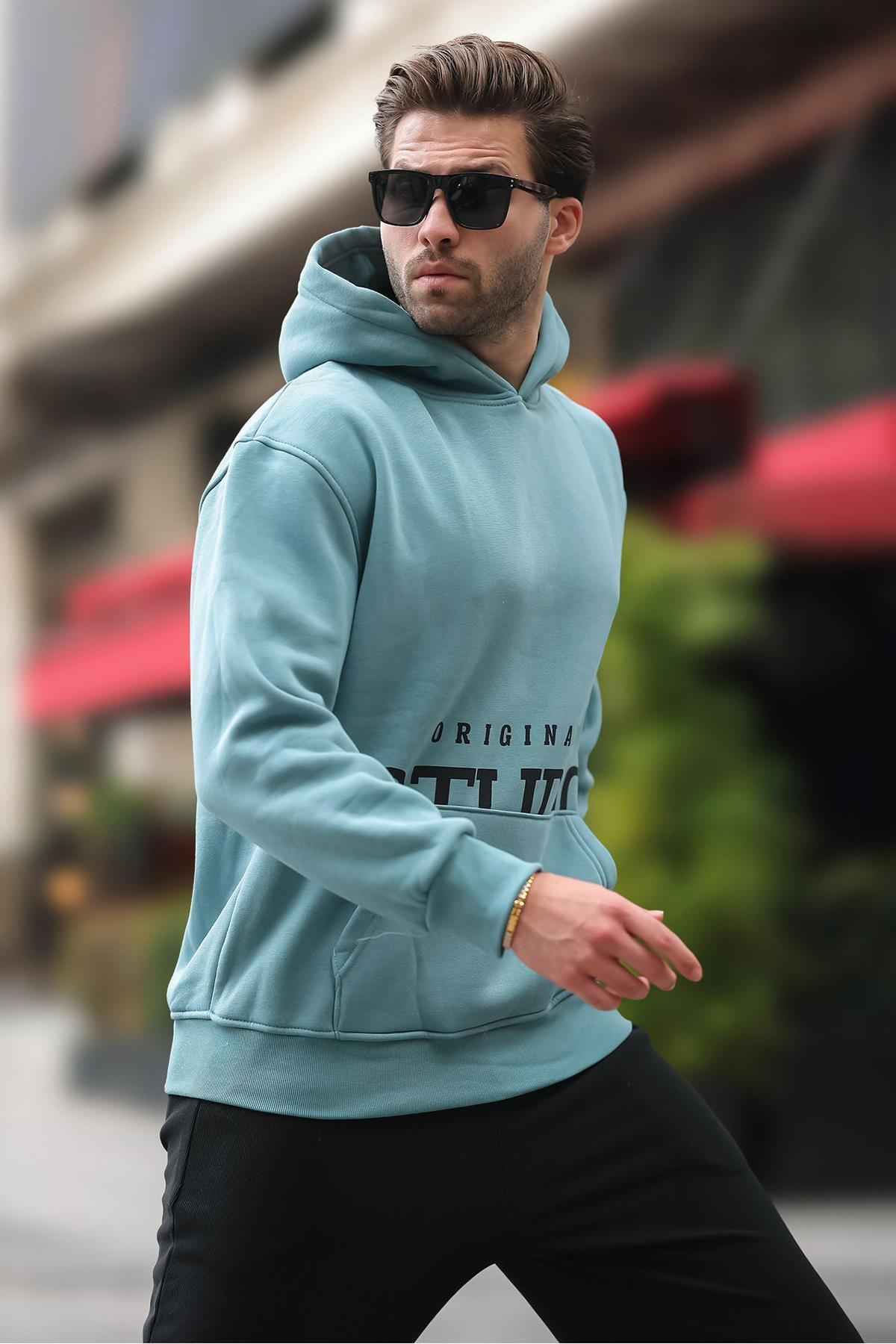 سویشرت چاپی کلاهدار مشکی با جزئیات جیب