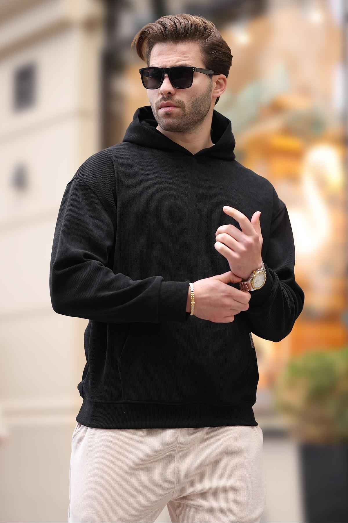 سویشرت بافت کلاهدار بژ با جزئیات جیب