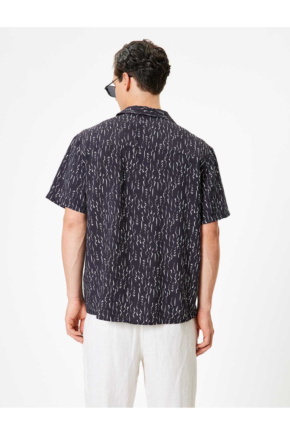 پیراهن طرح دار آستین کوتاه دکمه دار