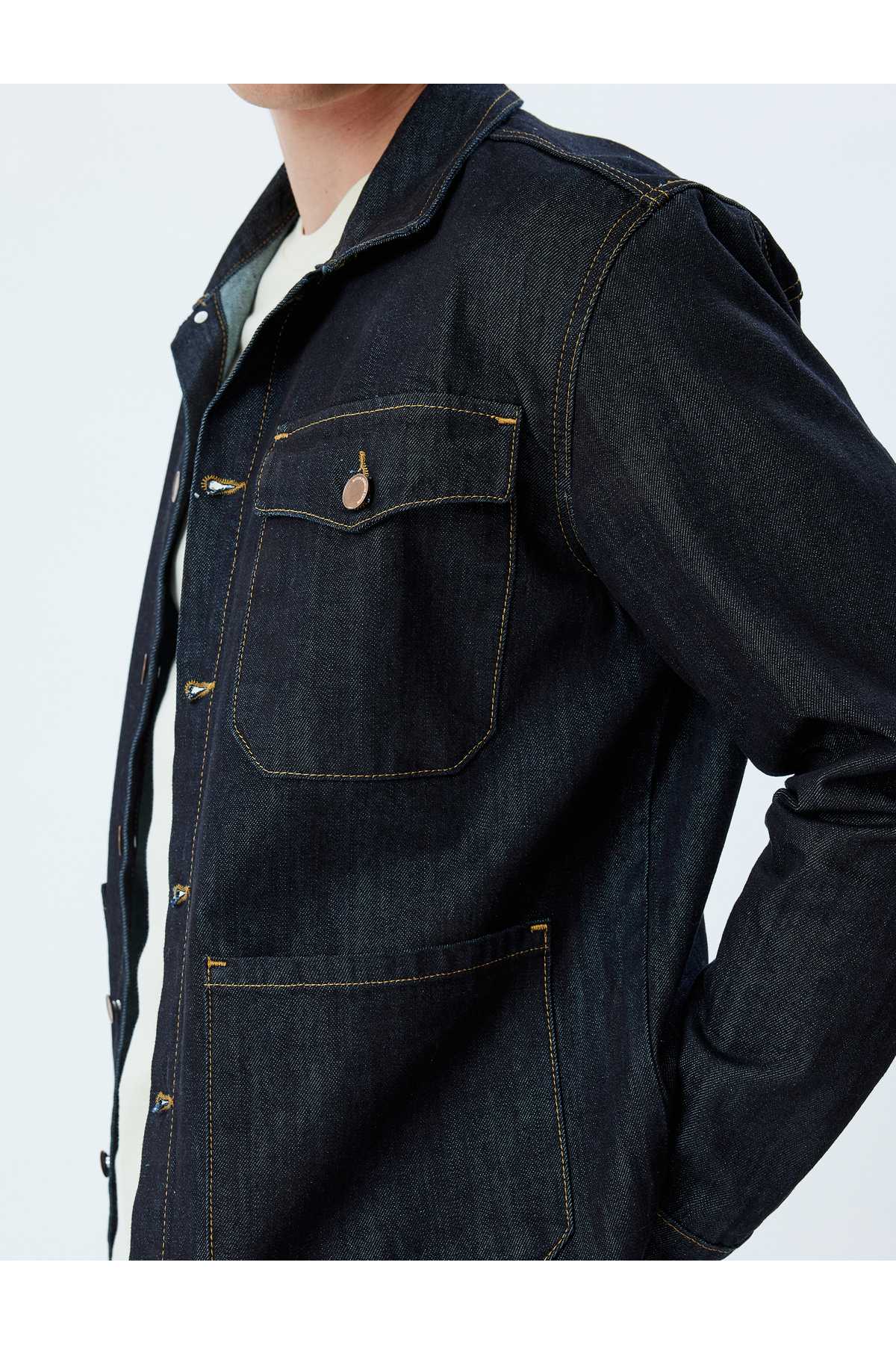 یقه کت جین یقه جیب جزییات پنبه ای