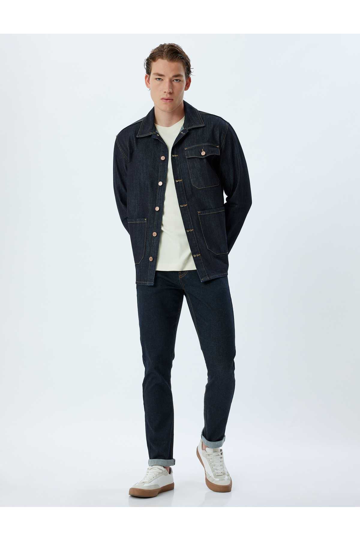 یقه کت جین یقه جیب جزییات پنبه ای